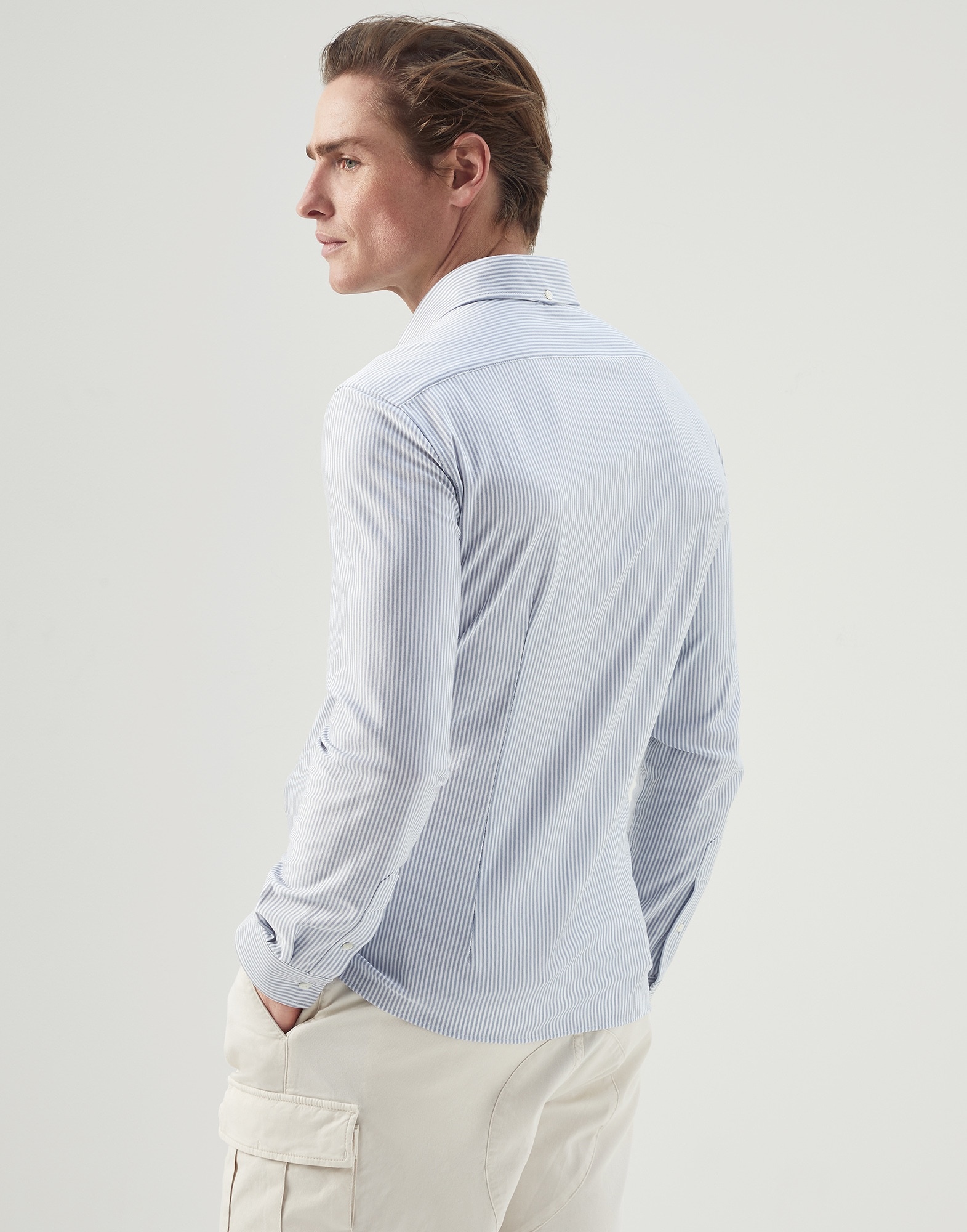 Striped cotton piqué slim fit shirt with spread collar - 2
