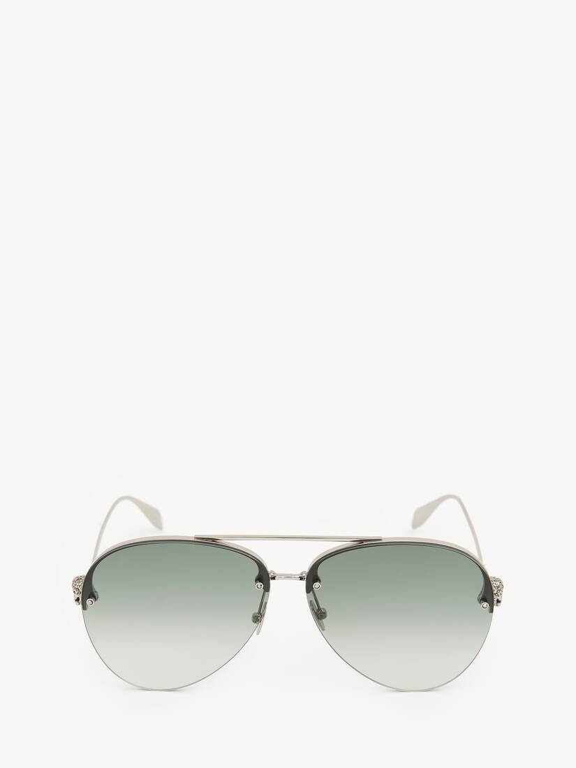 Skull Jeweled Pilot Sunglasses in Silver - 1