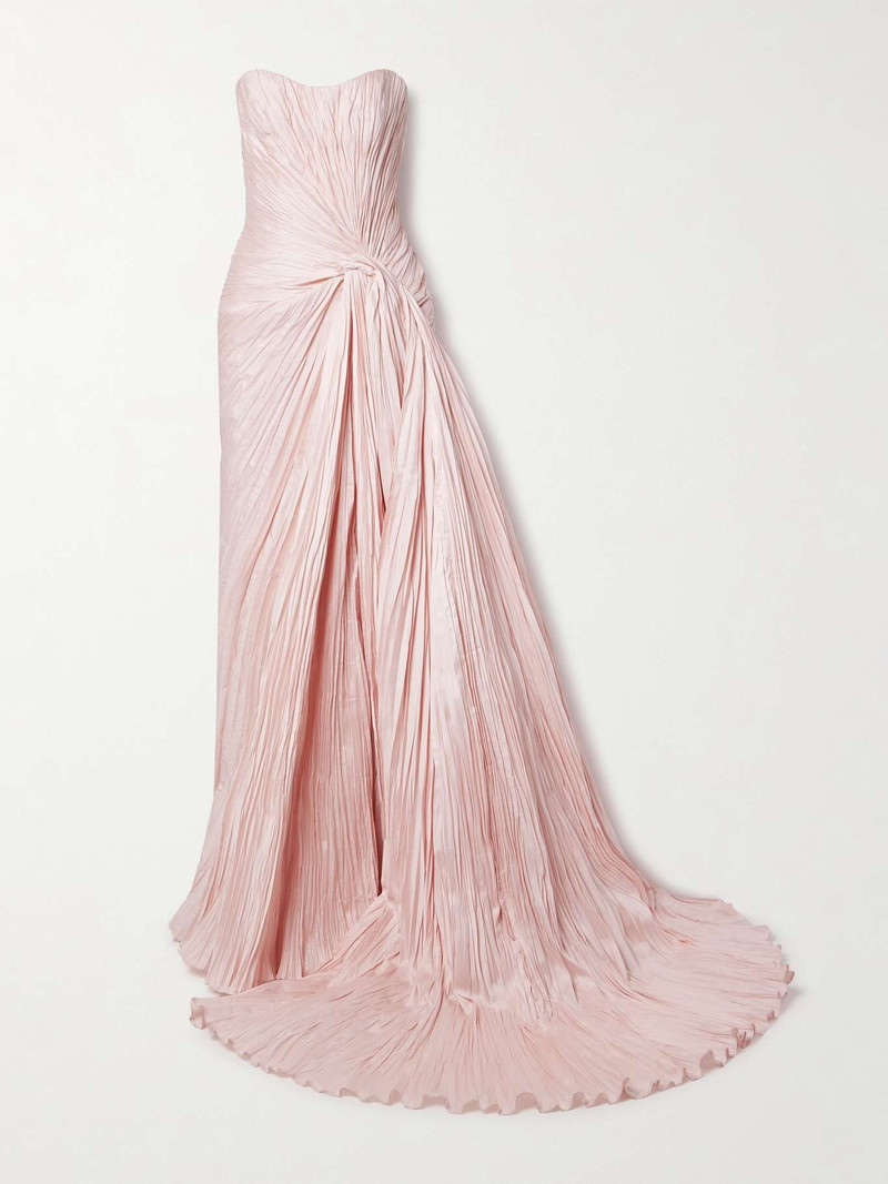 Strapless gathered plissé-taffeta gown Pastel pink 1