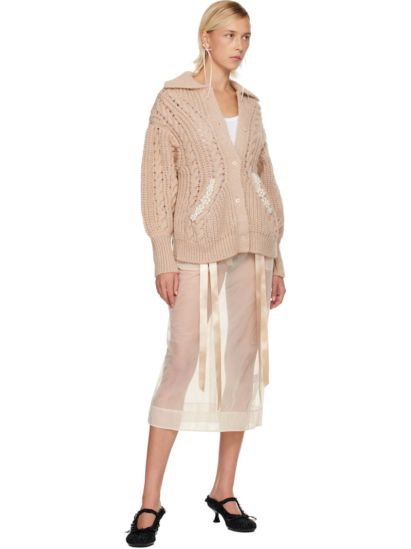 Simone Rocha Beige Sheer Bow Ribbon Pencil Midi Skirt outlook