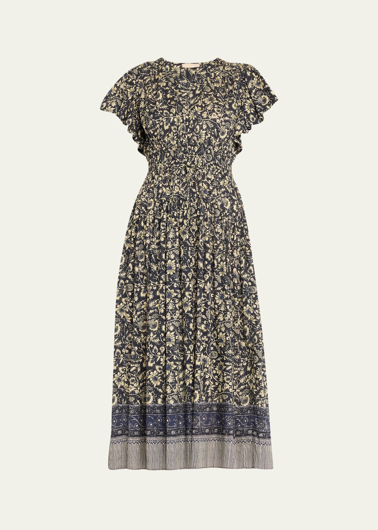 Lyria Flutter-Sleeve Floral Midi Dress - 1