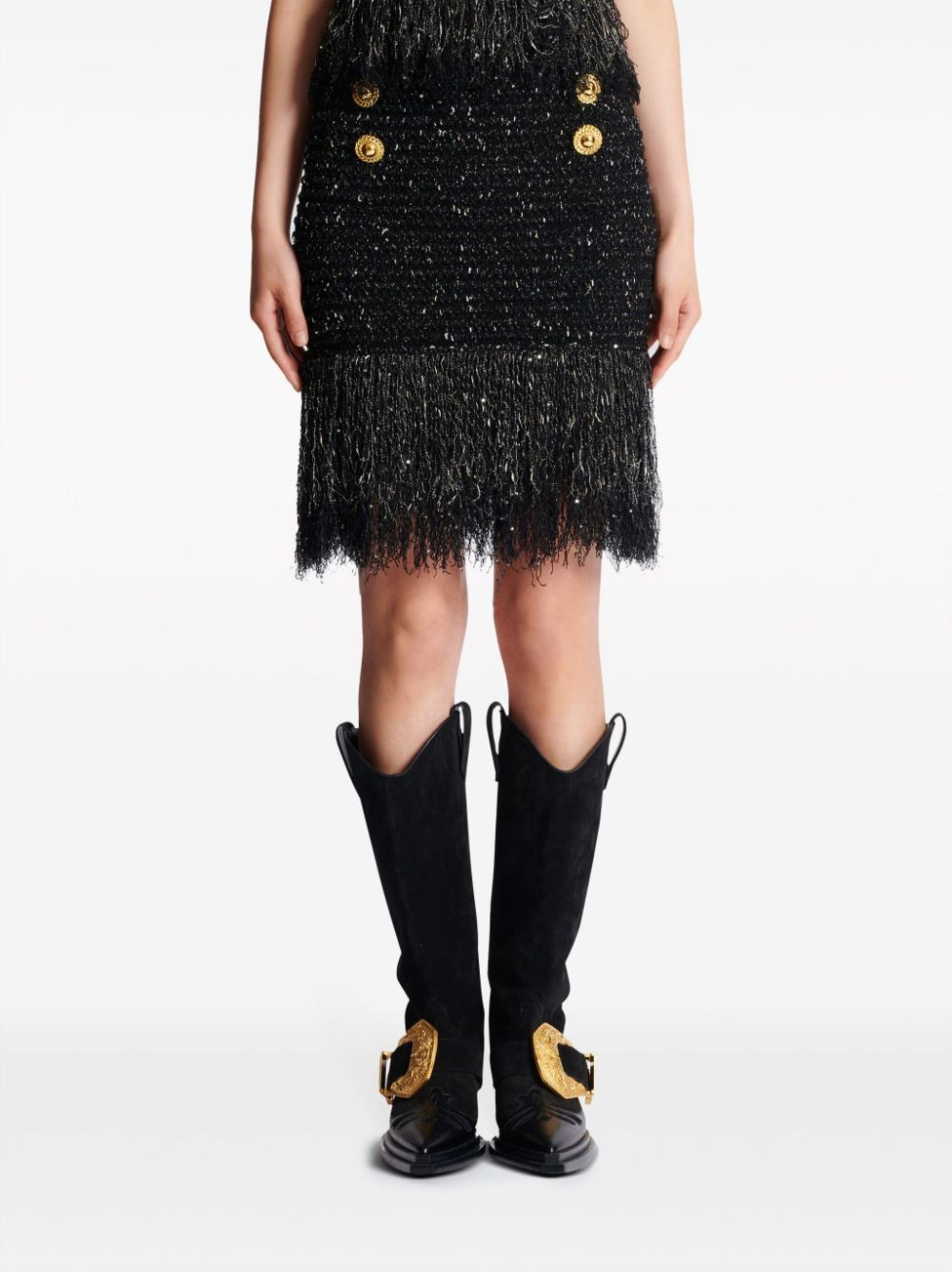Black Tweed Midi Skirt - 5
