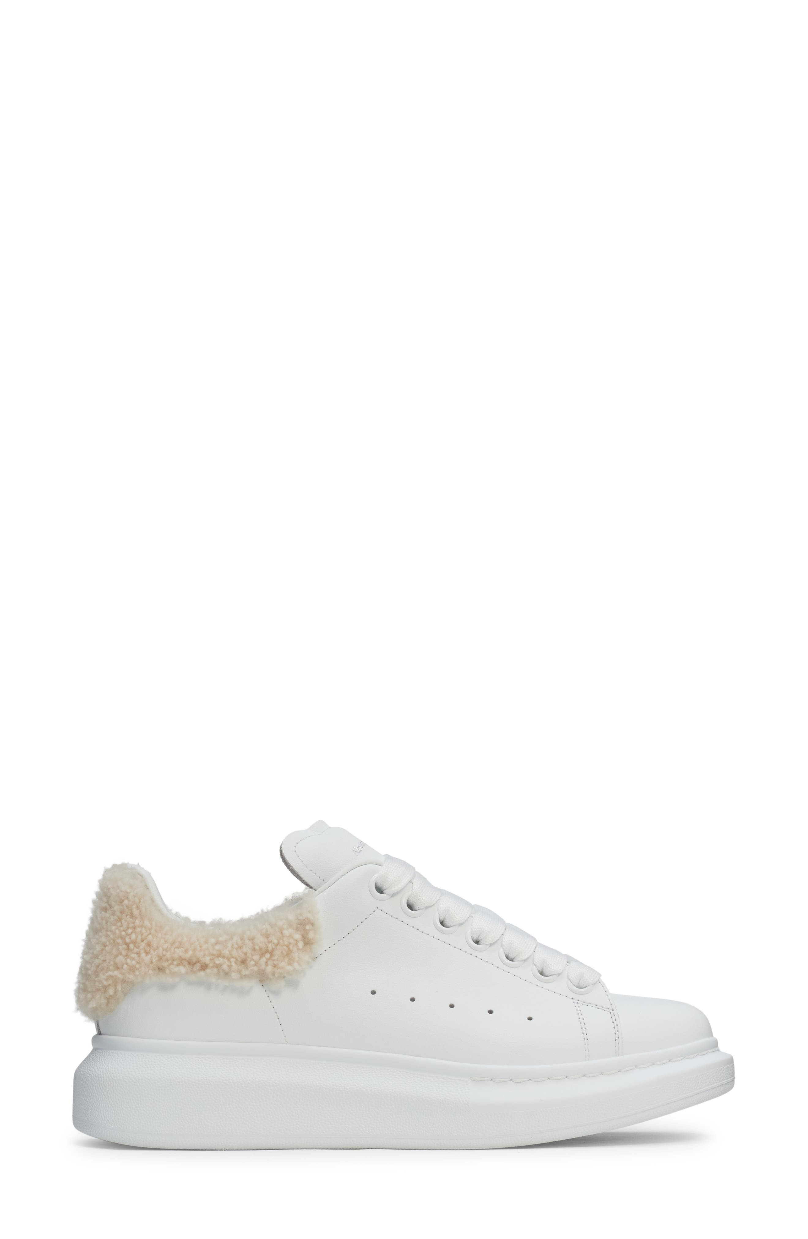 McQueen Oversize Genuine Shearling Trim Sneaker in White/Beige at Nordstrom - 3