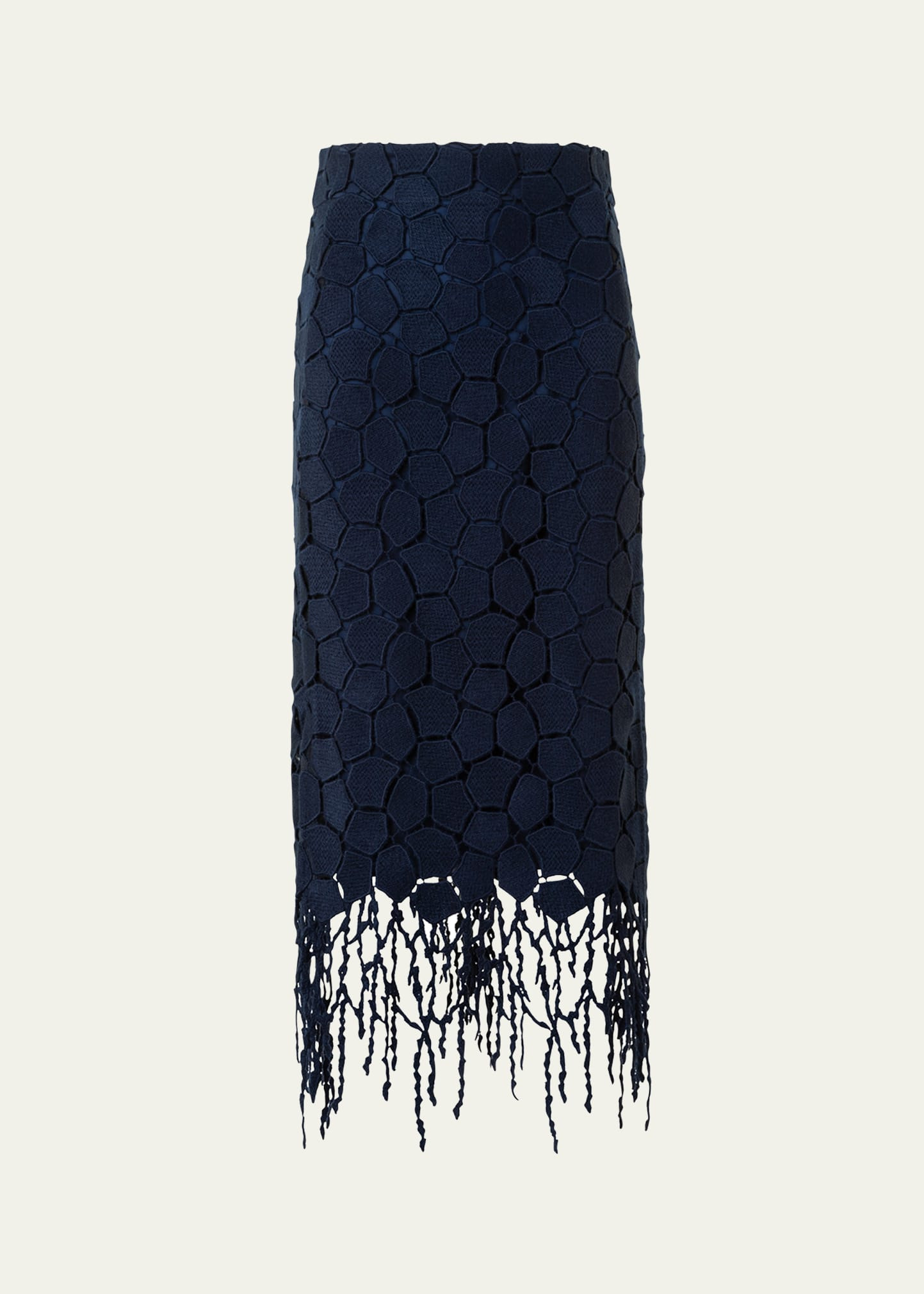 Broken Stone Guipure Fringed Midi Pencil Skirt - 1