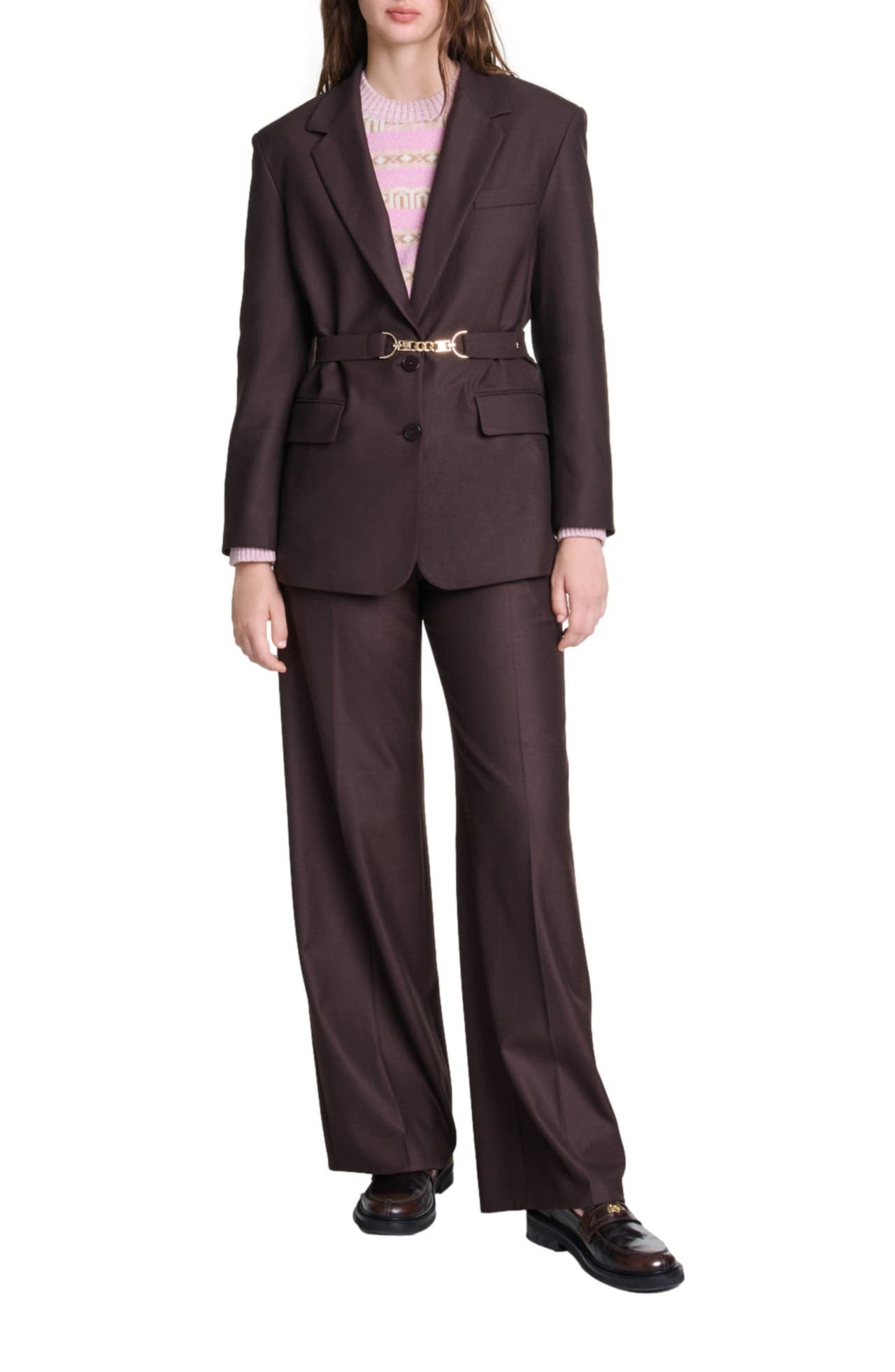 maje Belted suit jacket in Brown at Nordstrom - 1