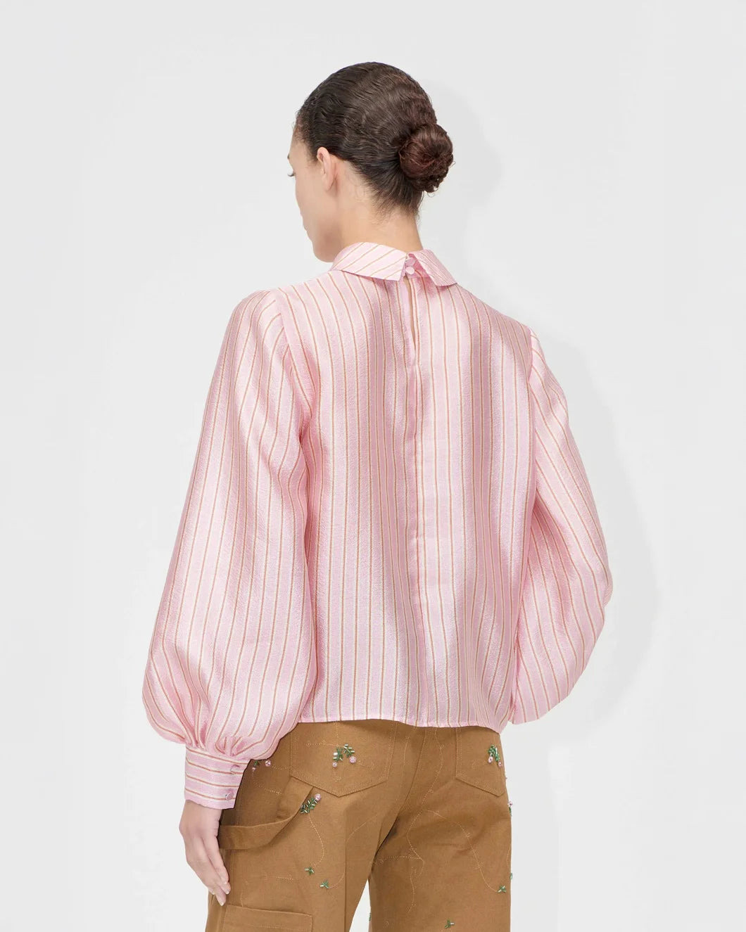GATHERED LONG SLEEVE TOP ROSE PINSTRIPE - 3