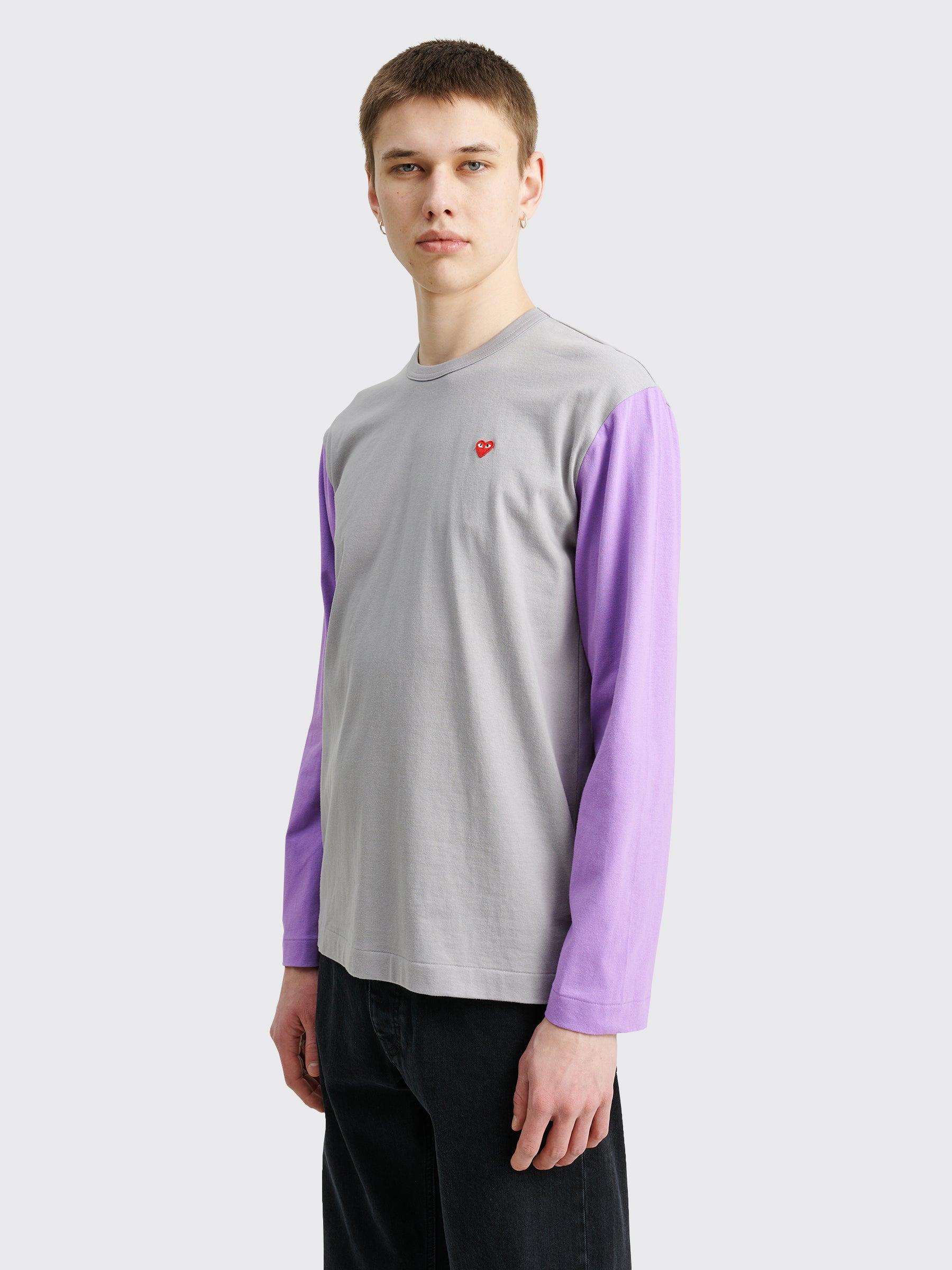 COMME DES GARÇONS PLAY MINI HEART LS T-SHIRT GREY / PURPLE - 3