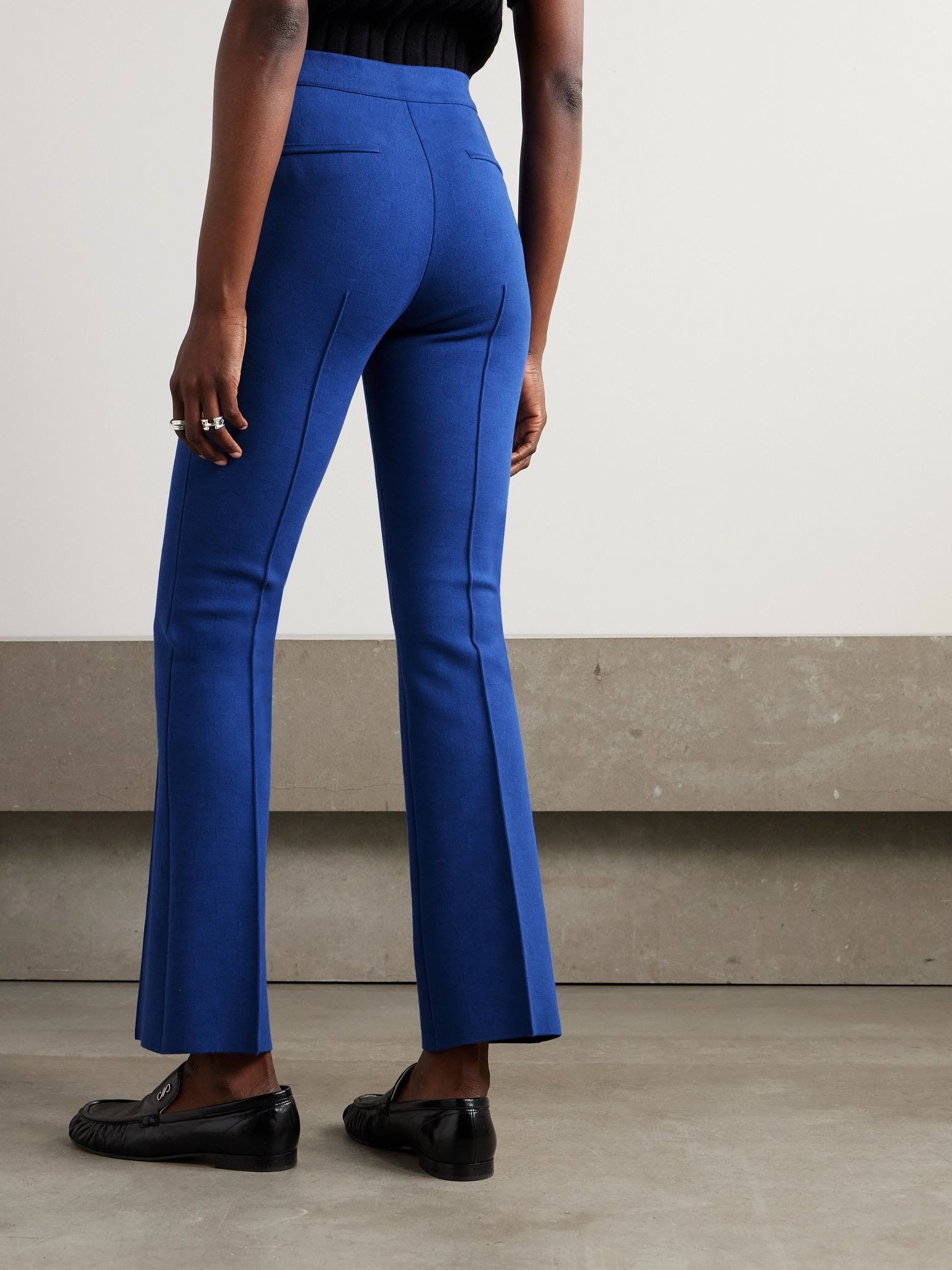 Checked stretch jacquard-cotton flared pants Blue - 3