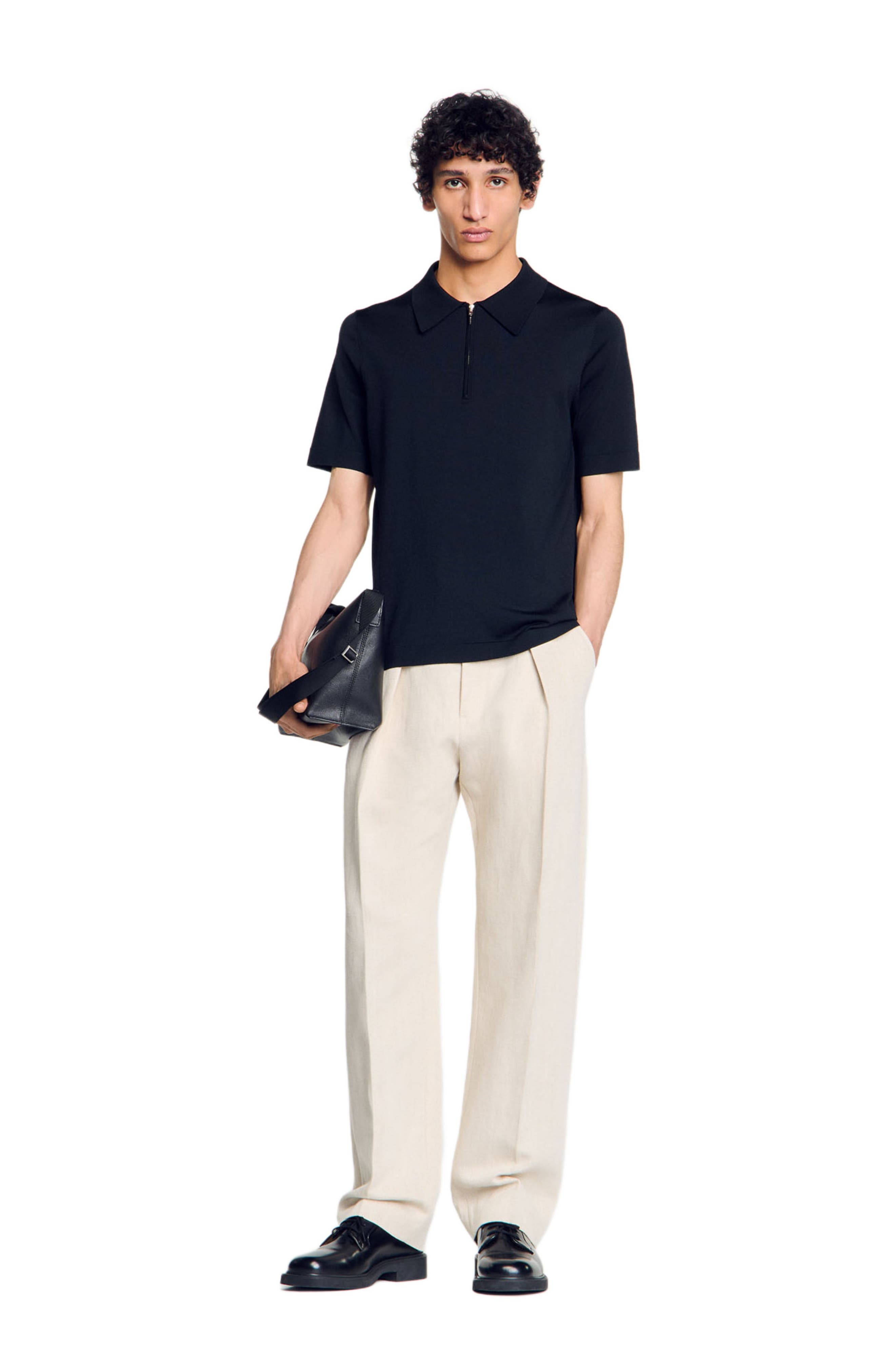 SANDRO Knitted polo shirt with zip collar in Fonte at Nordstrom - 6