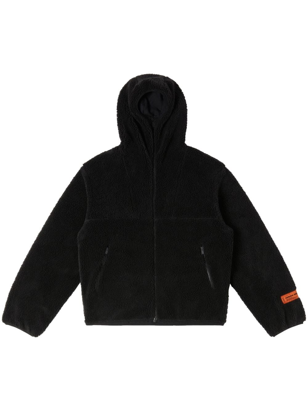logo-patch fleece hooded jacket - 1