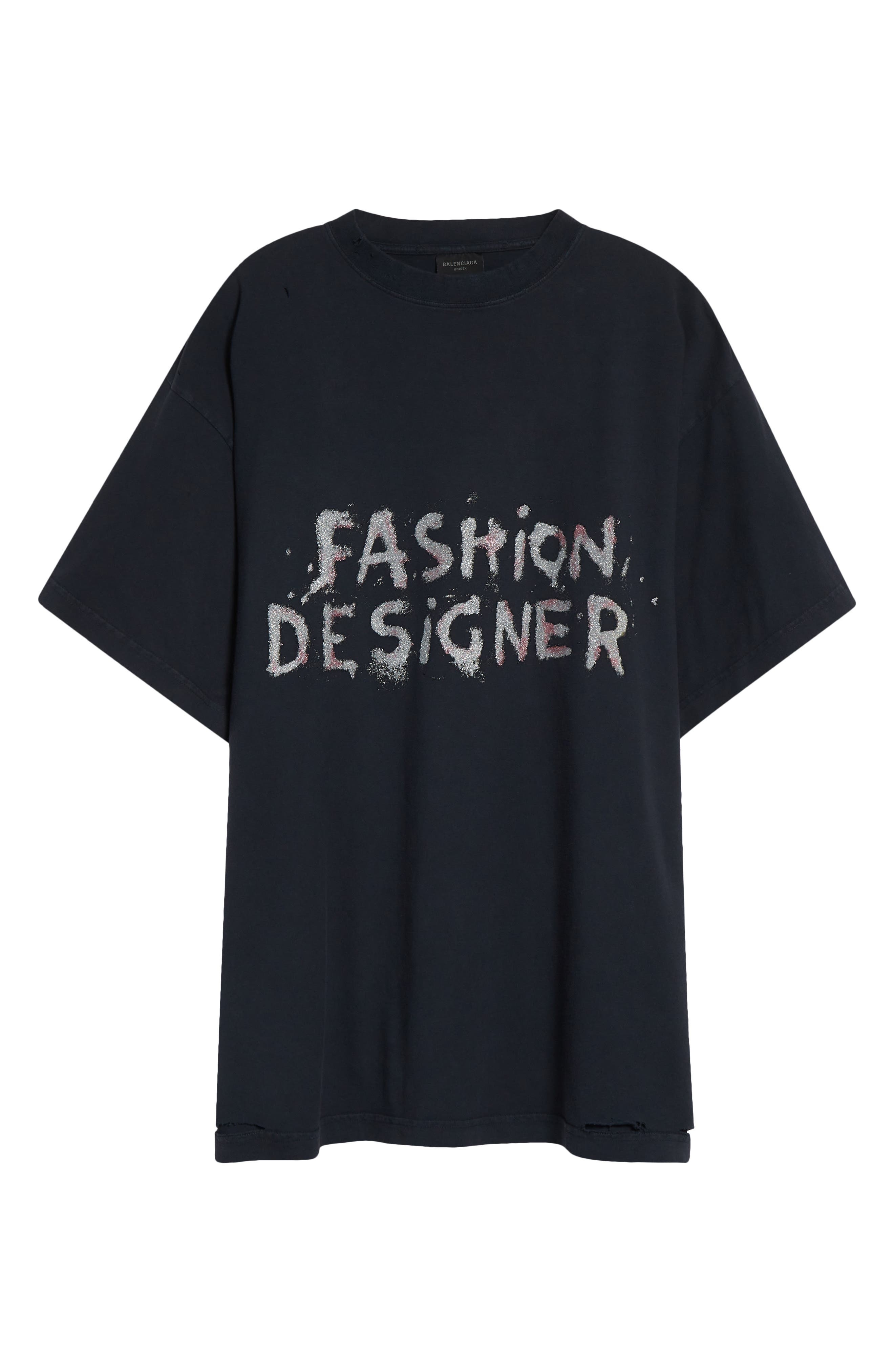 Balenciaga Fashion Designer Distressed Oversize Graphic T-Shirt in Faded Washed Black at Nordstrom - 5