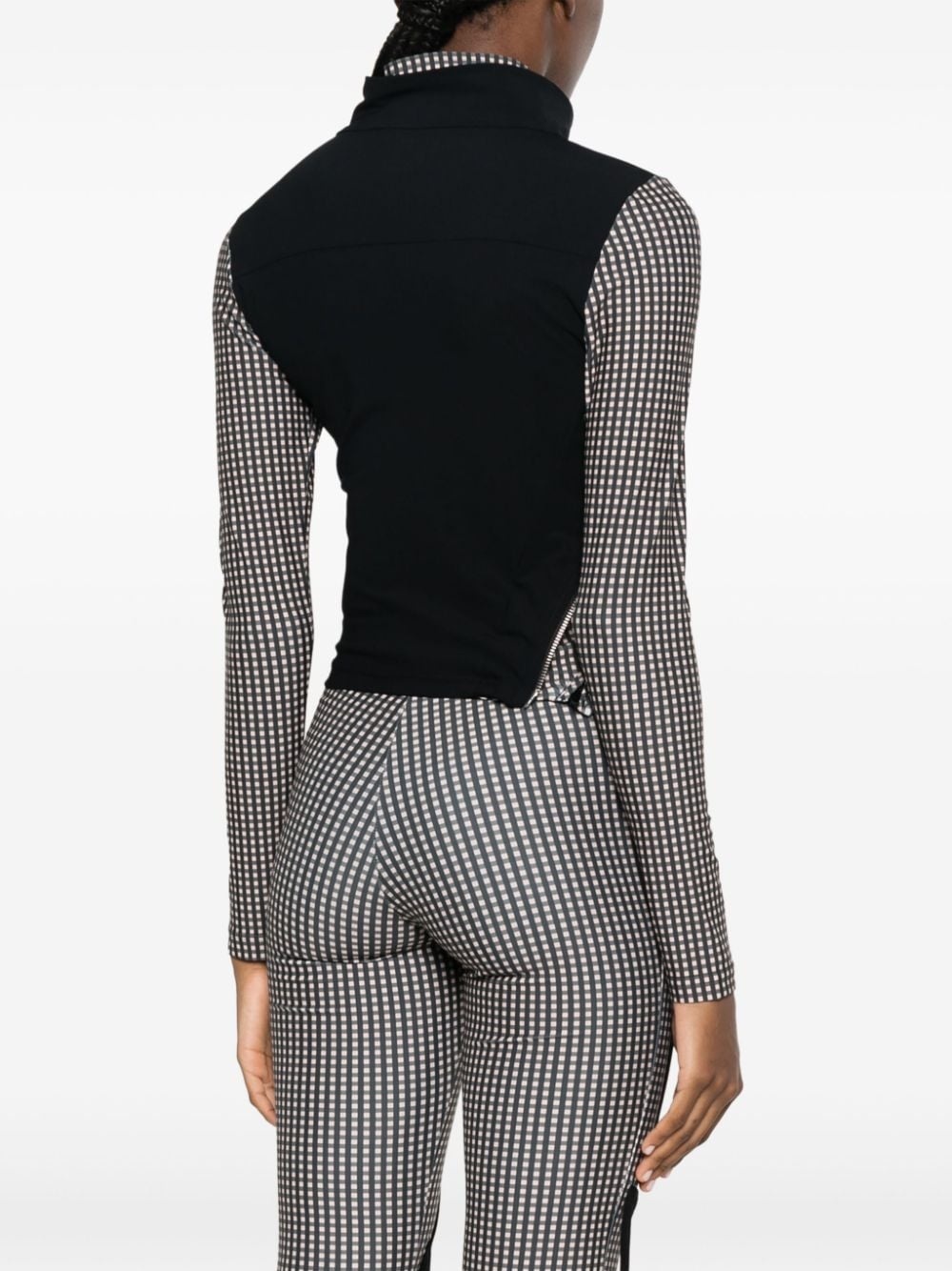layered checked high-neck top - 4