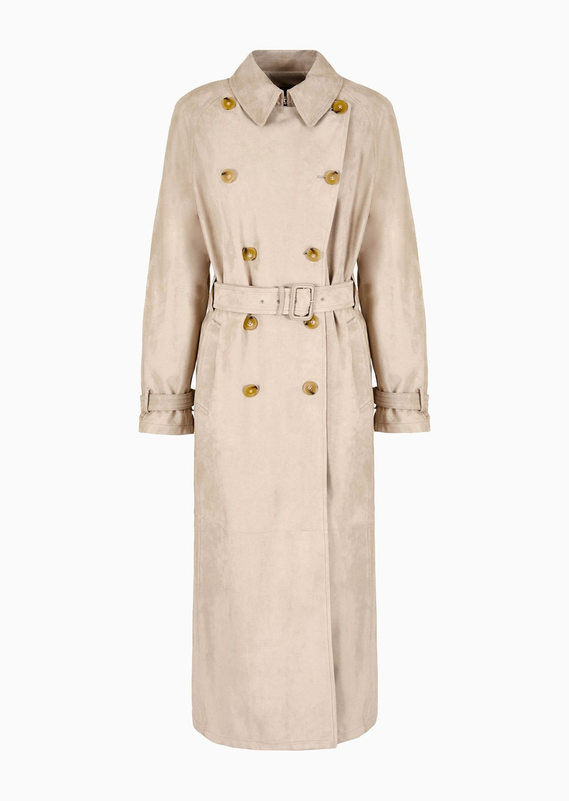 Icon double-breasted, belted trench coat in goatskin suede 1
