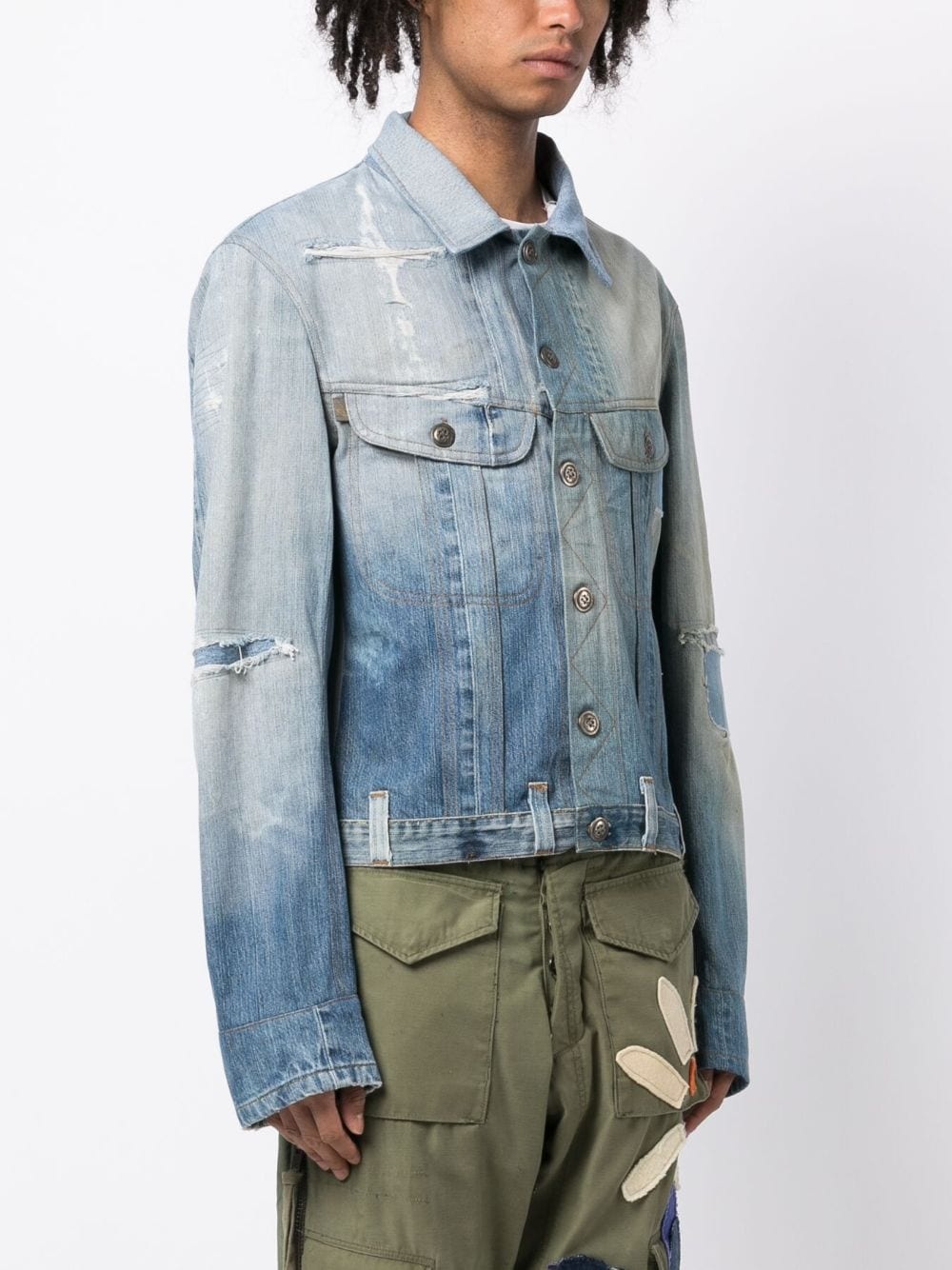 distressed-effect denim jacket - 3