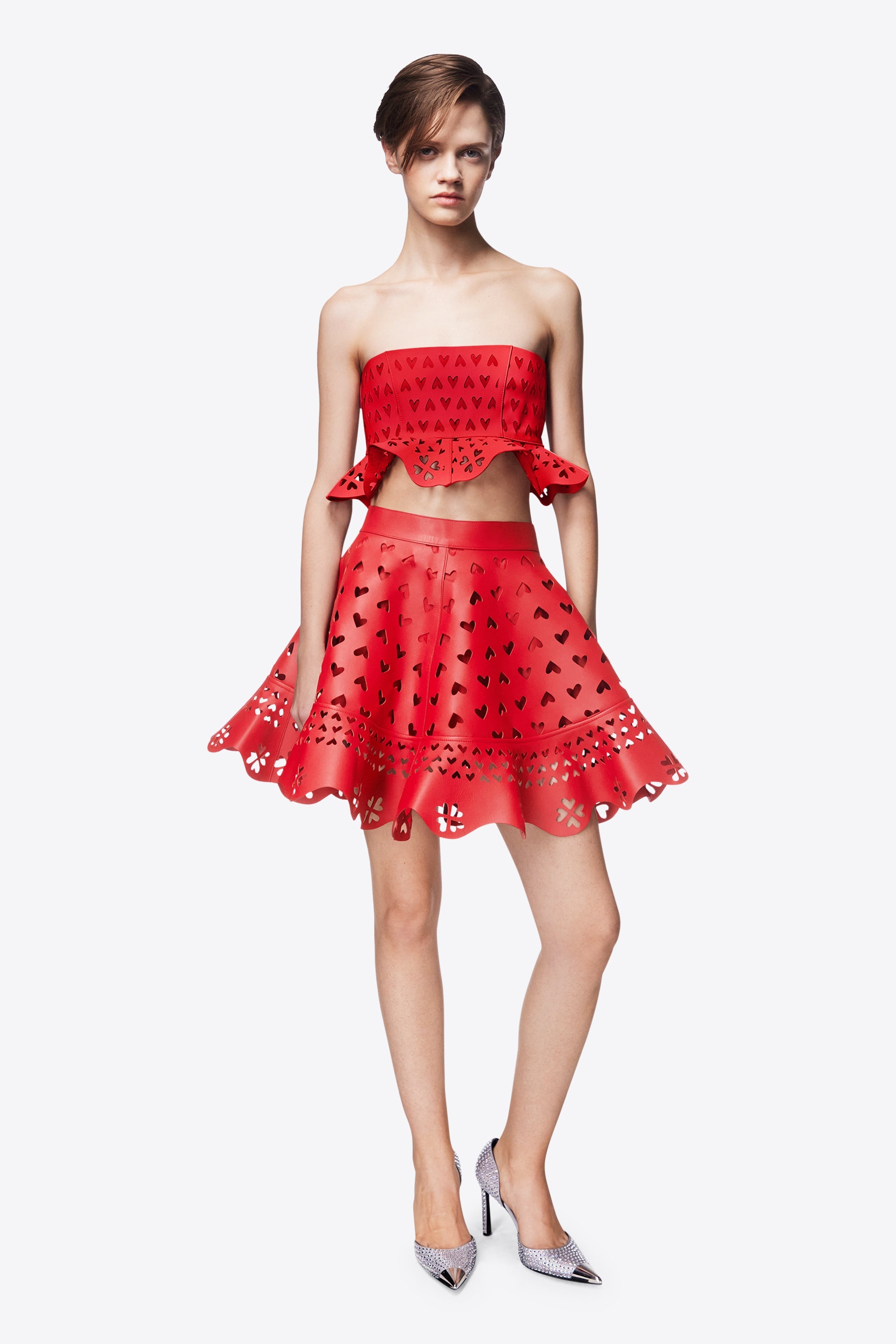 LASER-CUT LEATHER HEART MINI SKIRT - 4