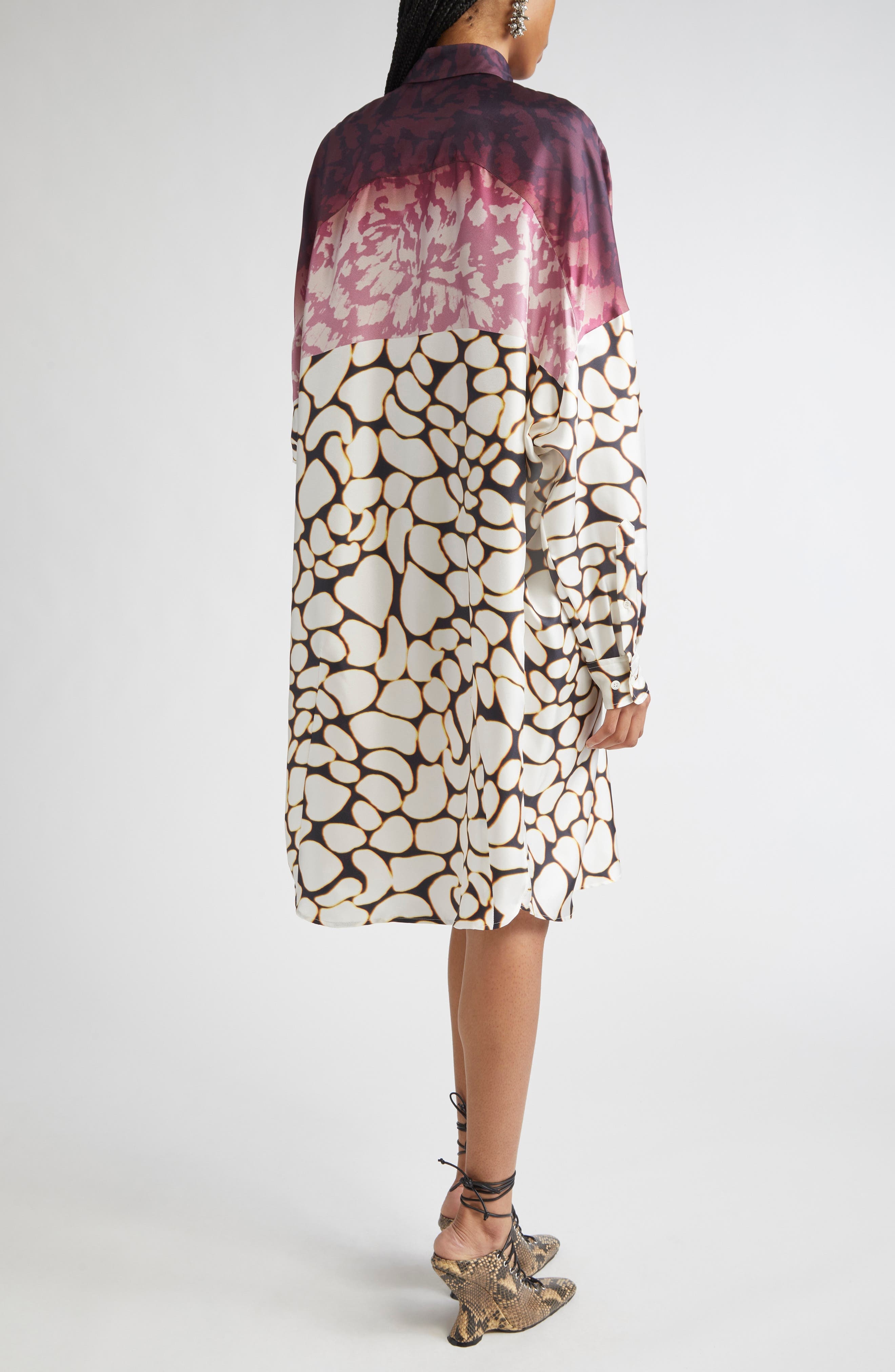 Dries Van Noten Mixed Print Oversize Silk Shirtdress in Off White at Nordstrom - 2