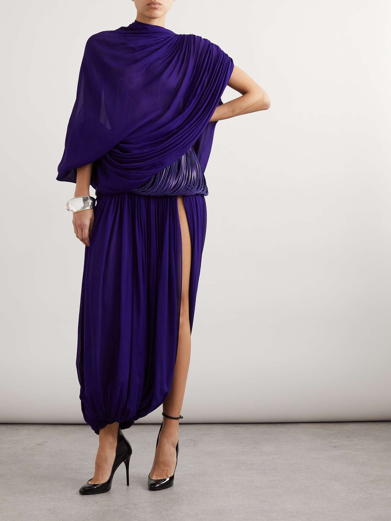 Asymmetric gathered draped georgette top - 2