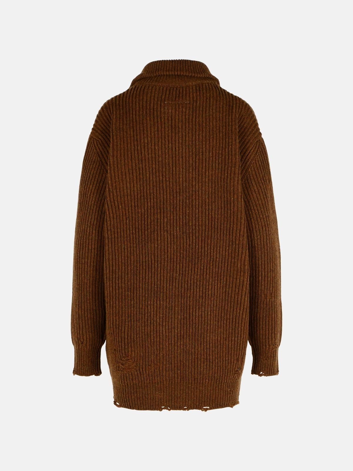 BROWN VIRGIN WOOL SWEATER - 3