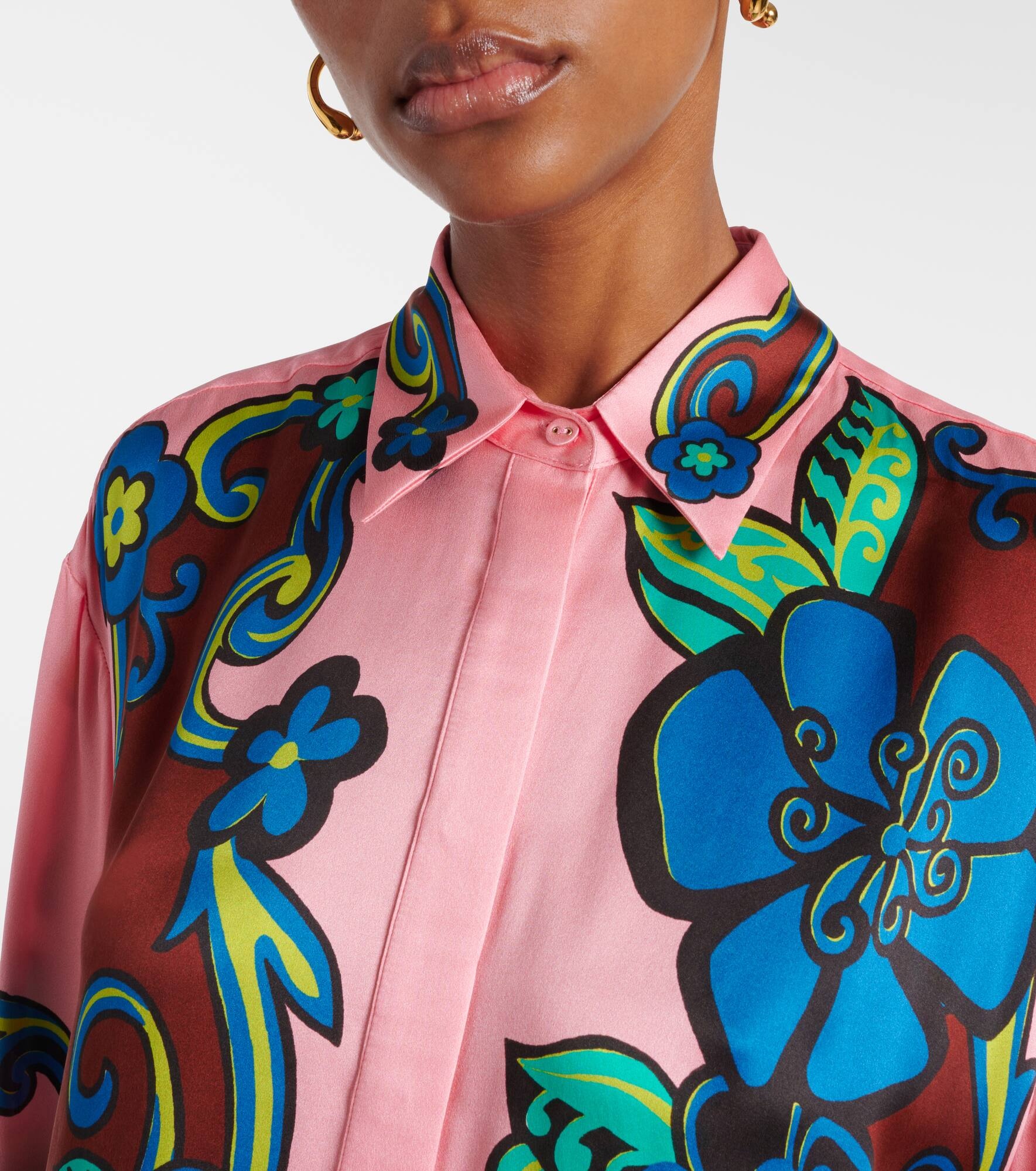 Floral puff-sleeve silk satin shirt - 4