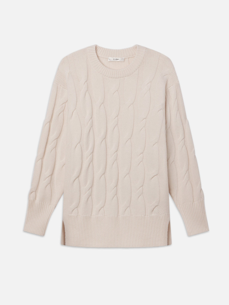 Oversized Cable Knit Sweater in Cream 1