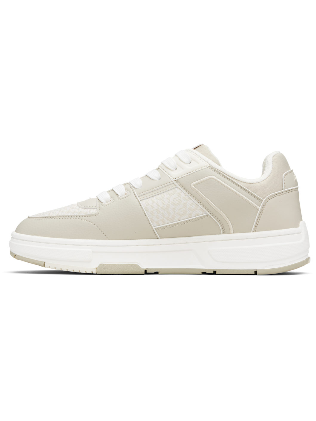 Beige Faux-Leather & Logo-Woven Sneakers - 3
