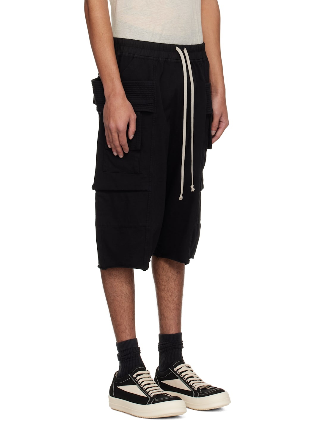 Black Hollywood Creatch Drawstring Cargo Shorts - 2