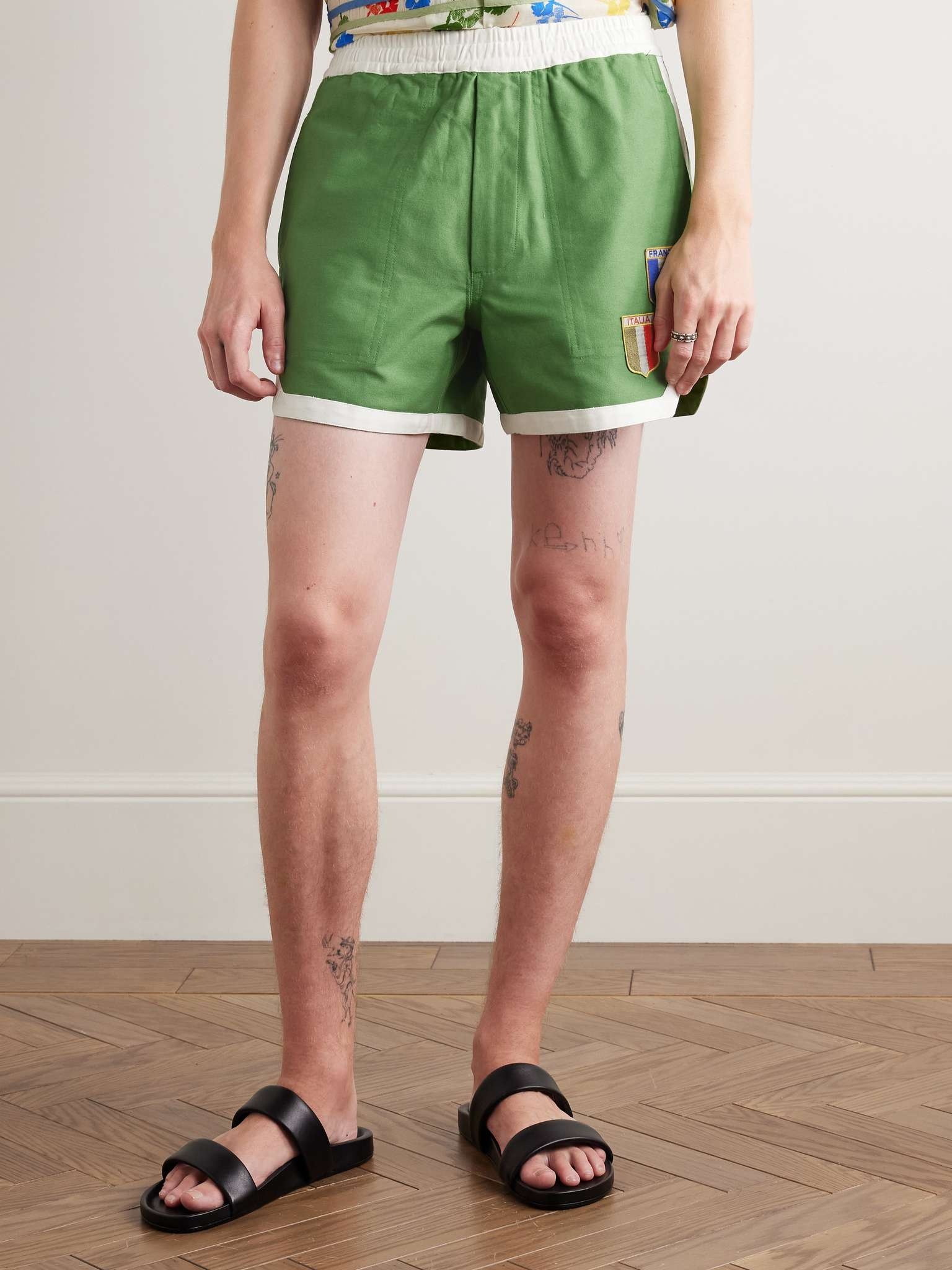 Euro Straight-Leg Appliquéd Cotton-Twill Shorts - 3