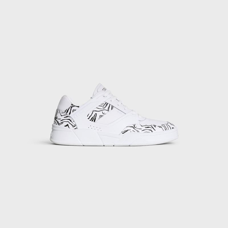 CT-07 CELINE TRAINER LOW LACE-UP SNEAKER in CALFSKIN & ZEBRA STAMPED CALFSKIN 1