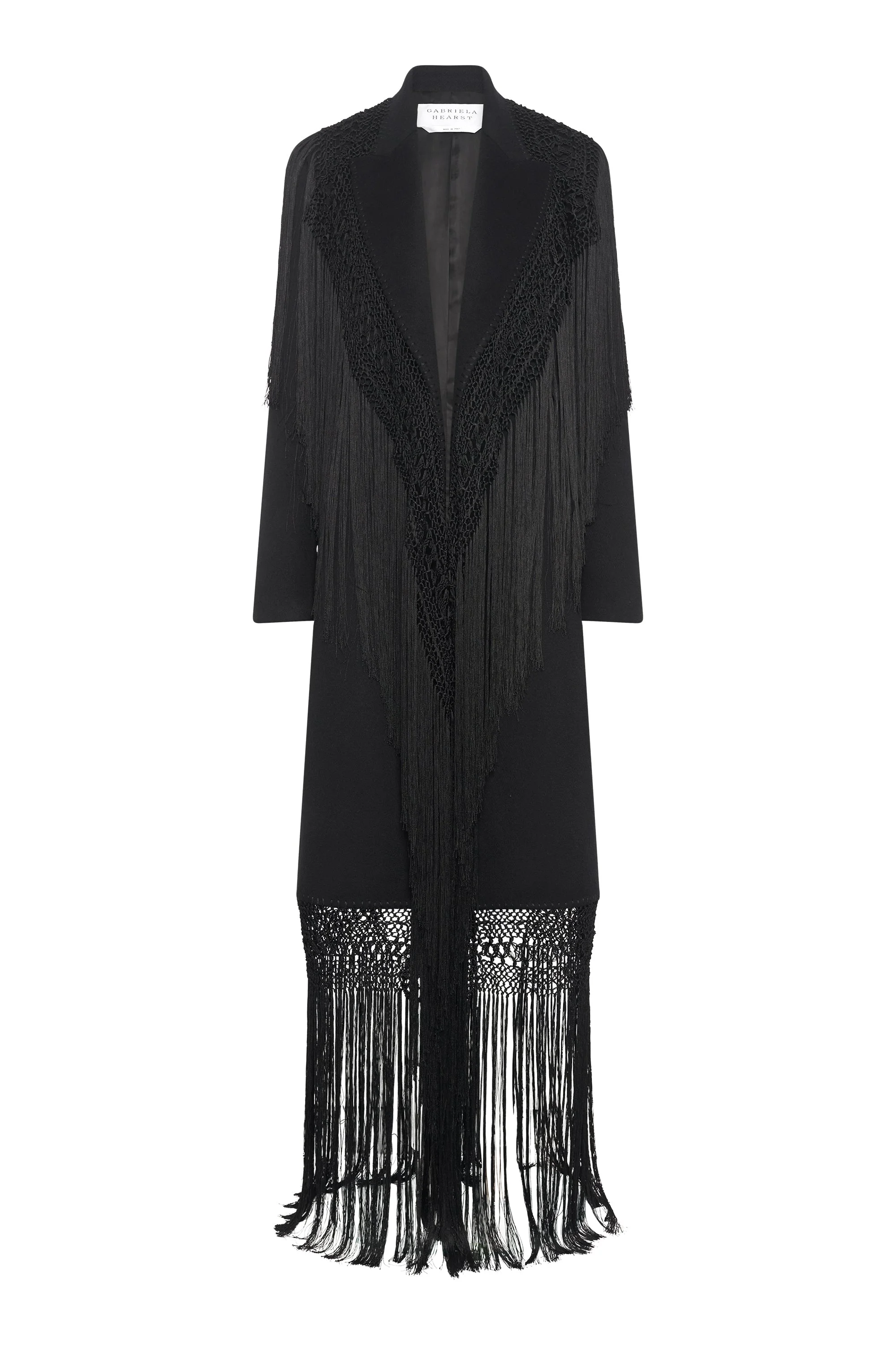 Mcaffrey Fringe Coat in Black Double-face Recycled Cashmere with Silk Macrame - 1