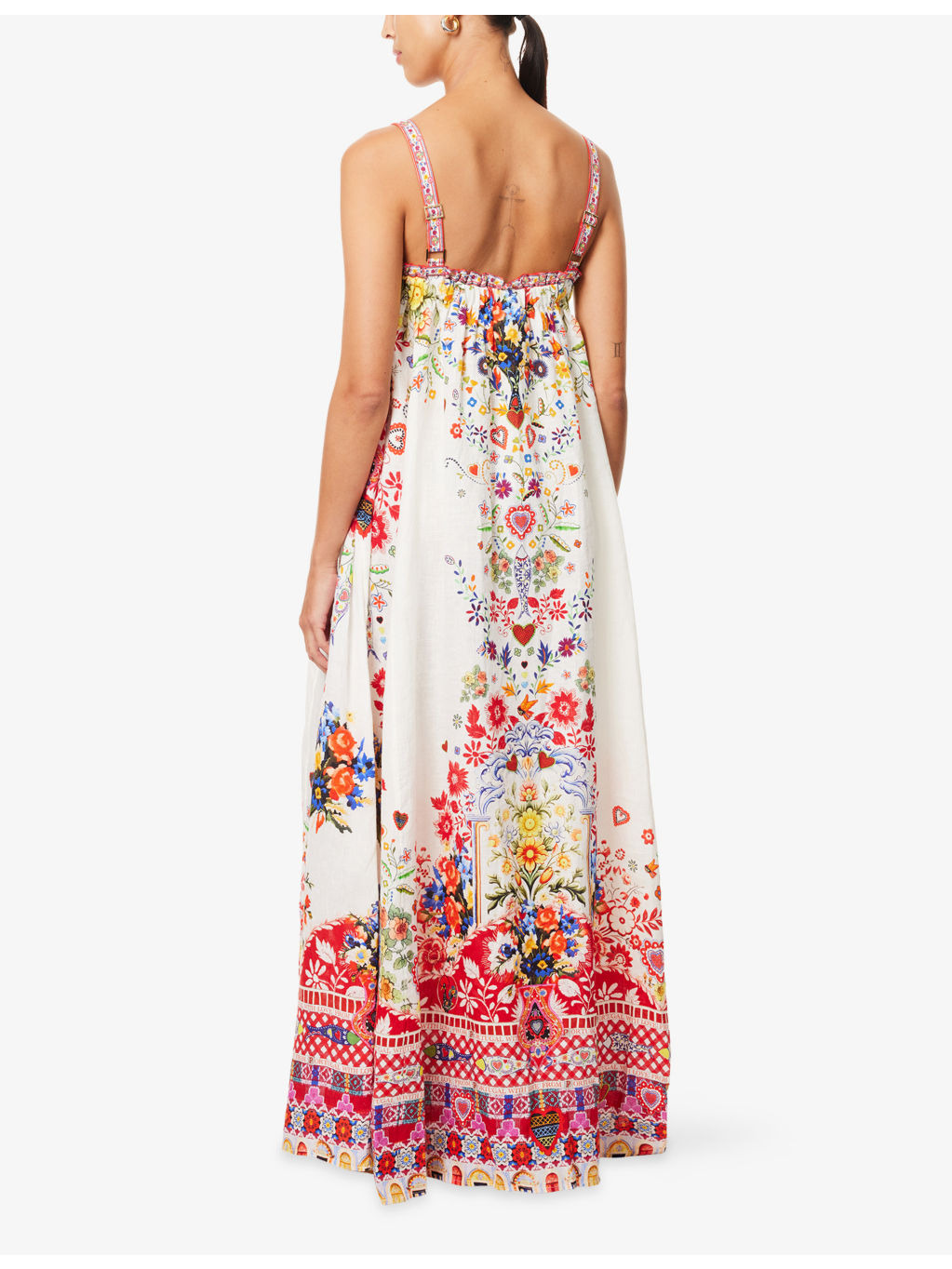 Floral-Print Wide Strap Linen Maxi Dress - 4