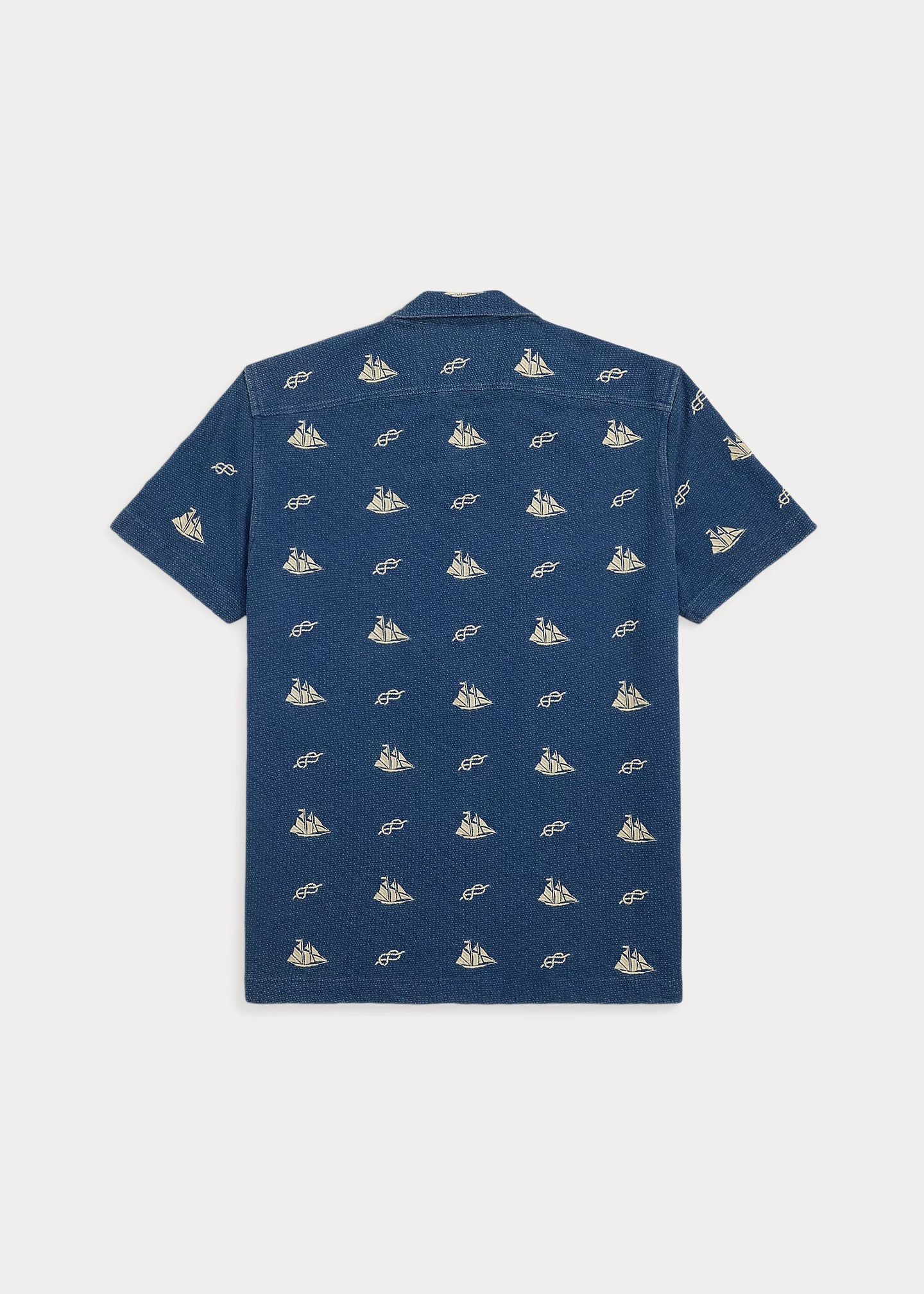 Nautical-Embroidered Piqué Camp Shirt - 2