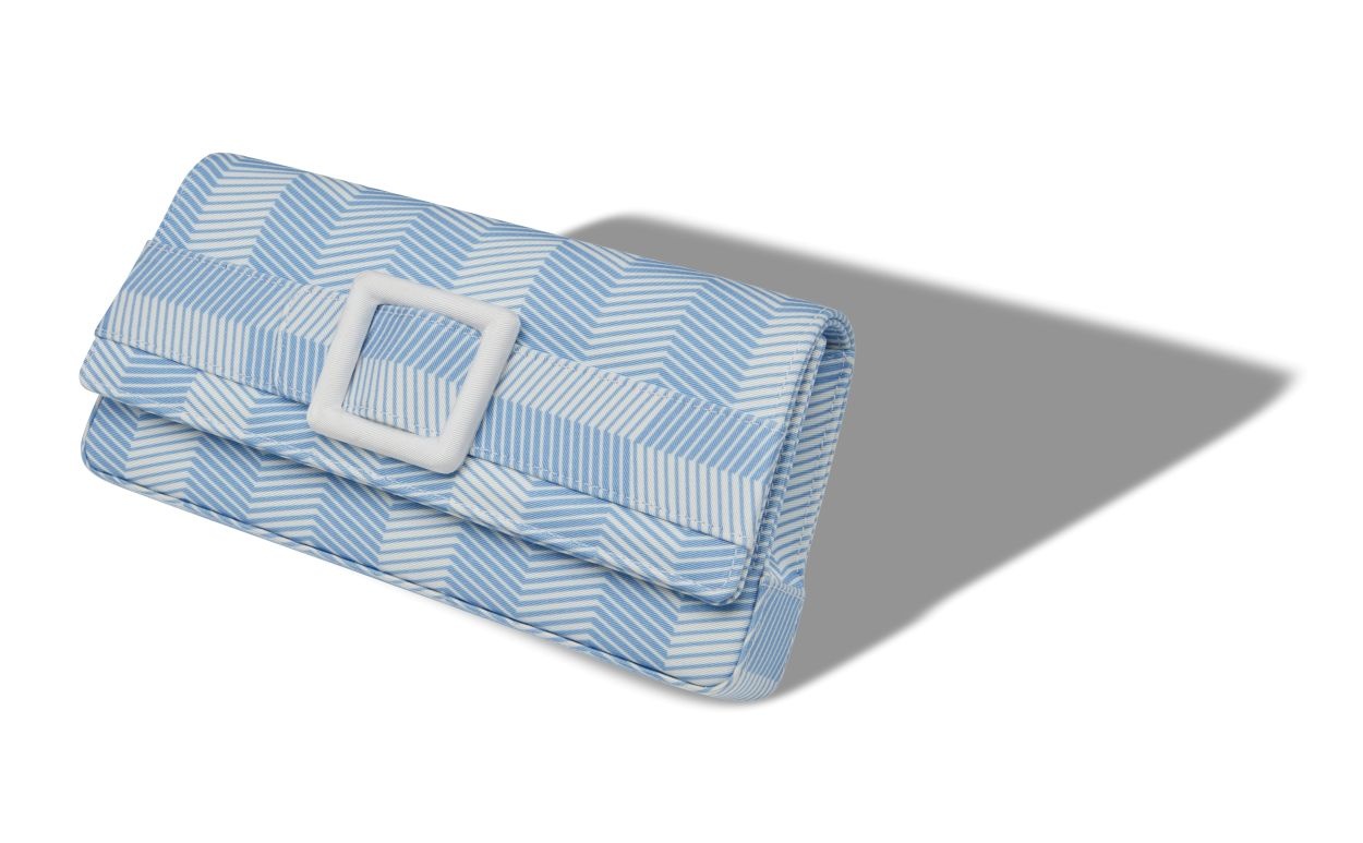 Blue and White Grosgrain Buckle Clutch - 2