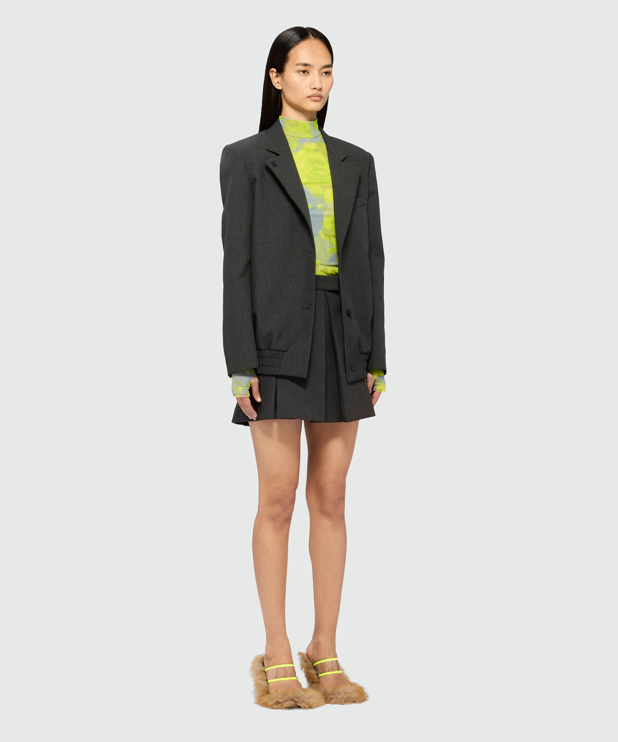 Charcoal pleated twill miniskirt - 4