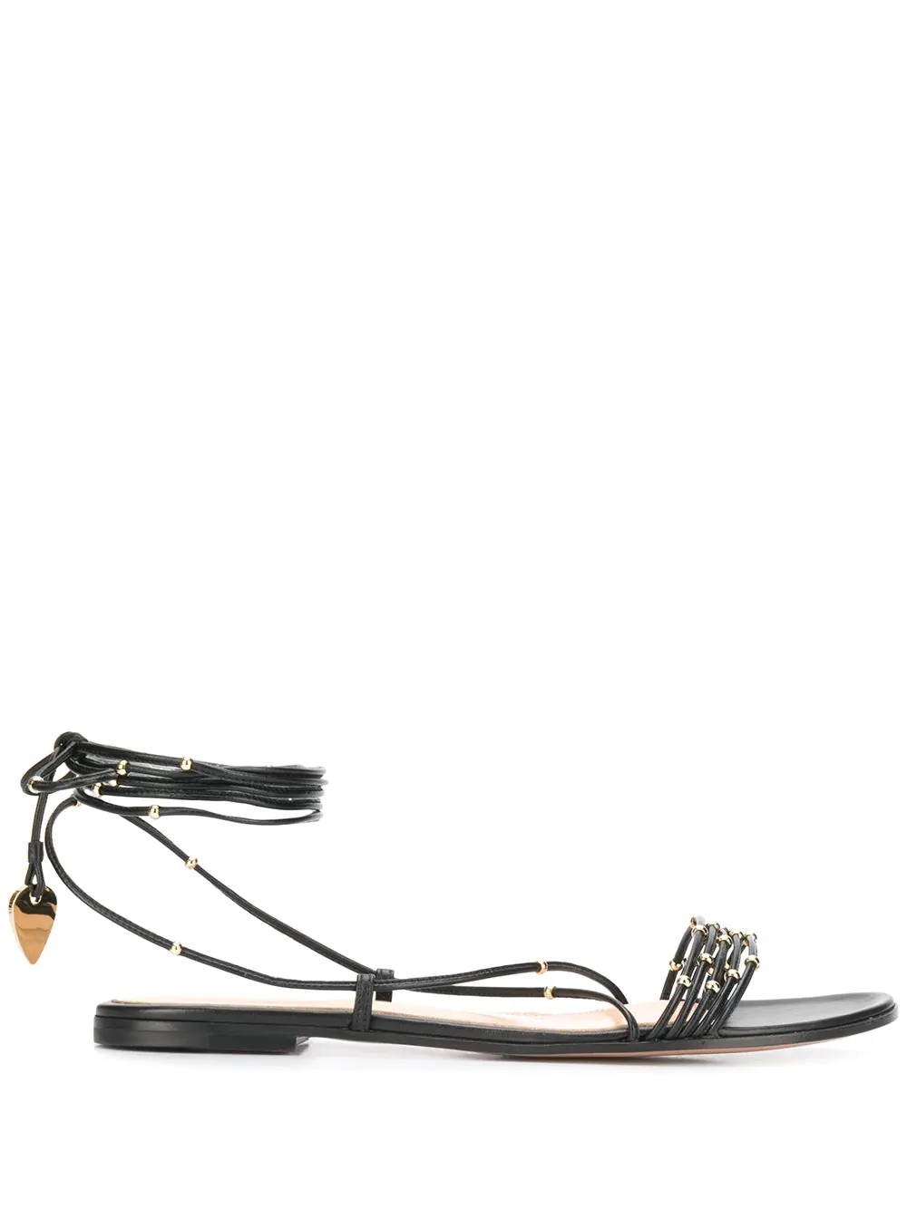 wrap-around beaded flat sandals - 1