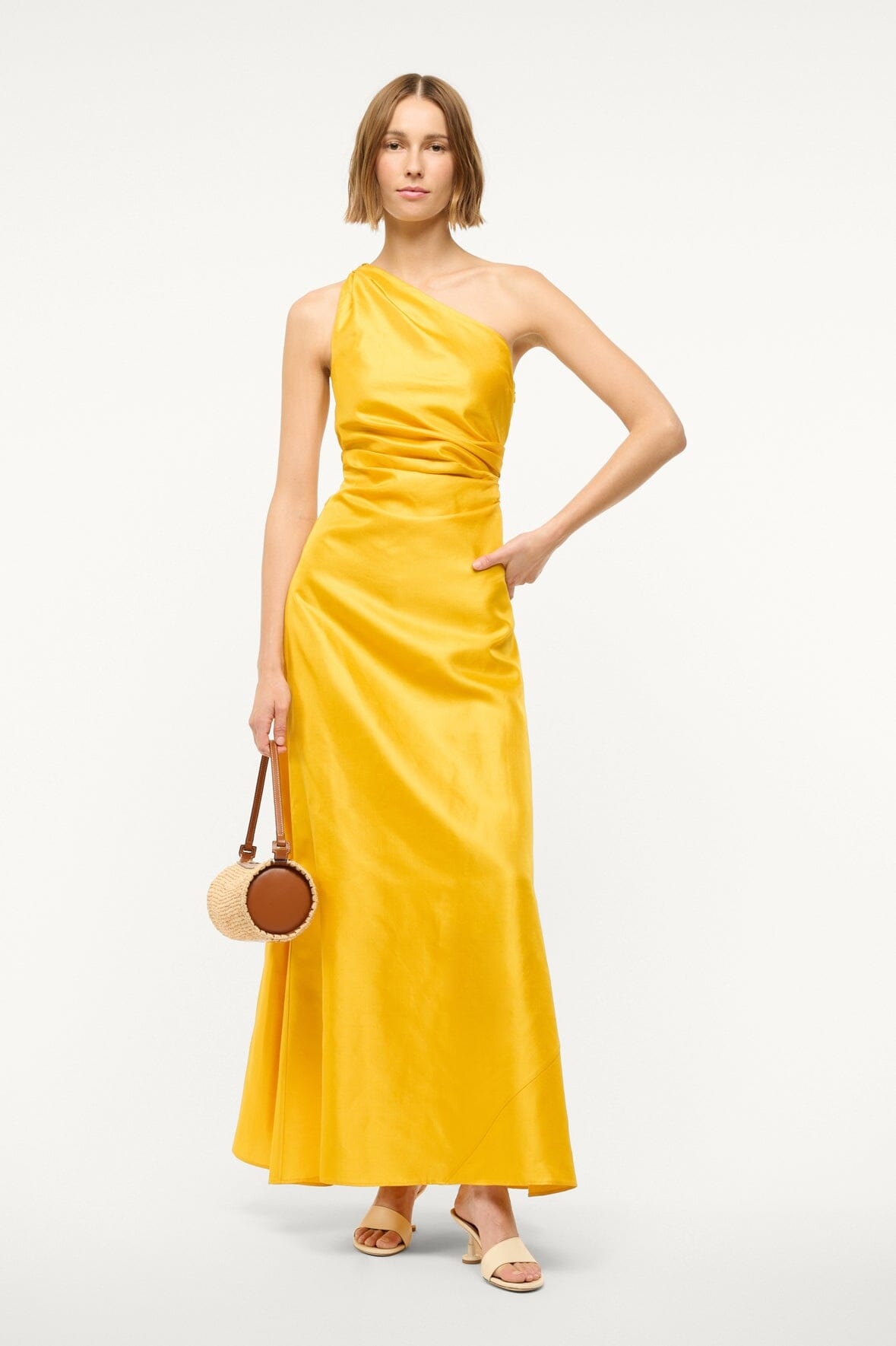 STAUD ESTE SILK DRESS SUNSET GOLD - 4