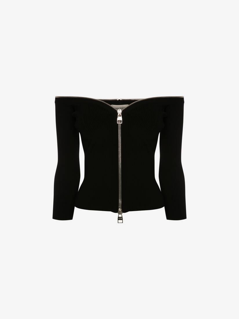 Zip Knit Jumper in Black - 1
