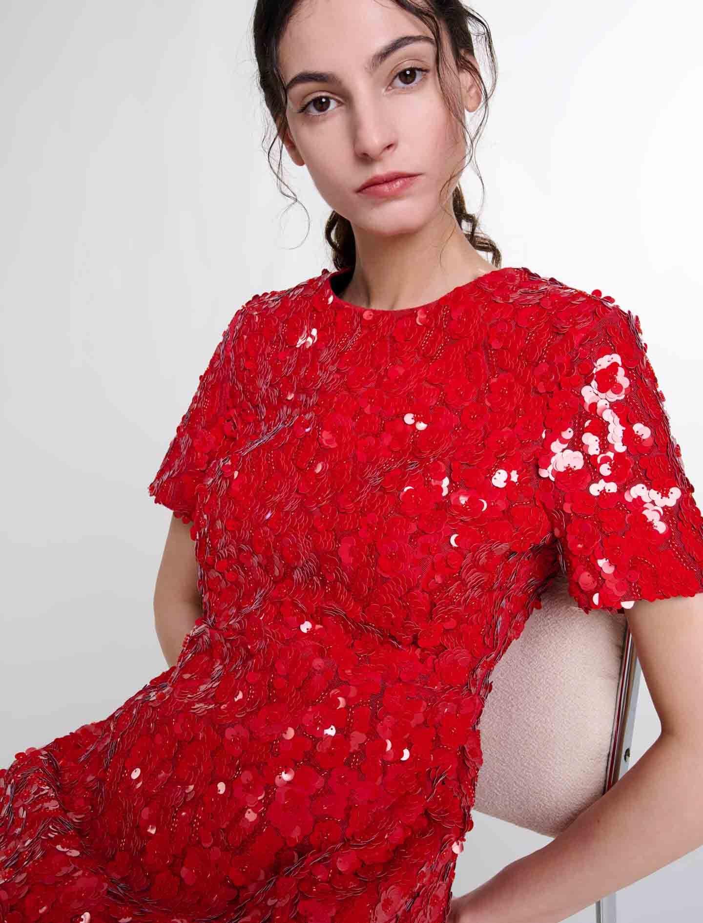 Short sequinned floral dress - 8