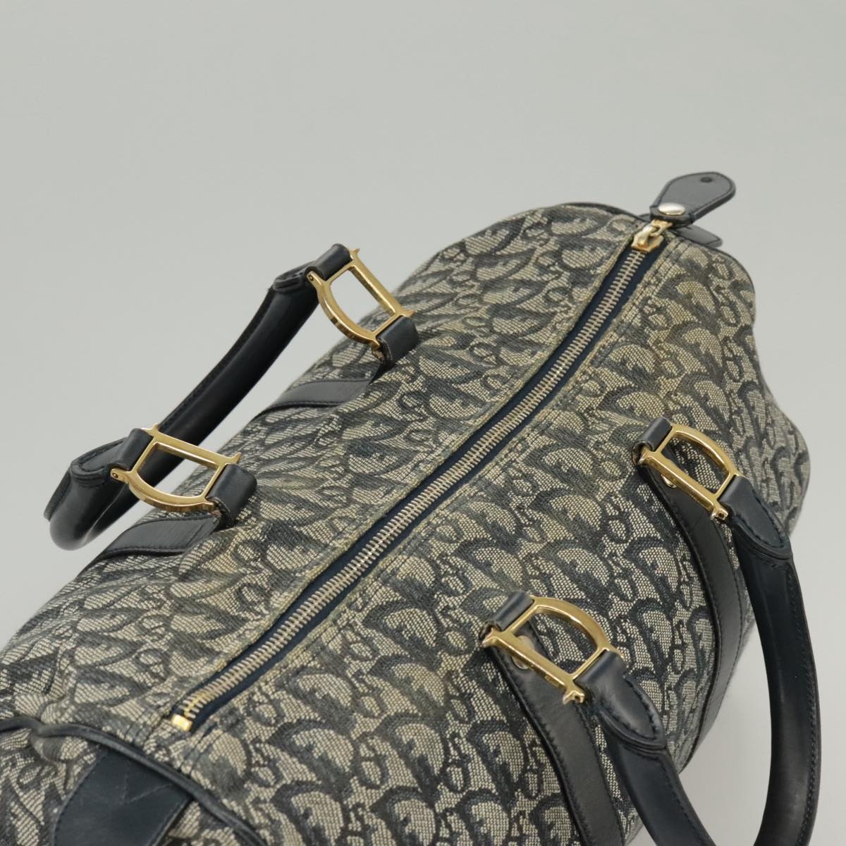 DIOR Trotter Canvas Hand Bag Navy Gold Silver - 6