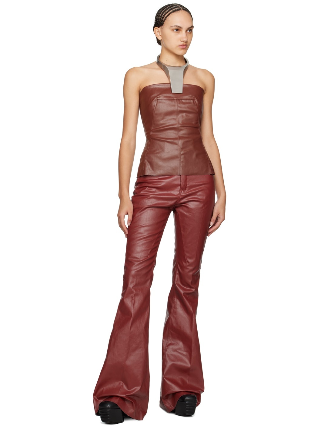 Burgundy Coated Denim Tube Top - 4