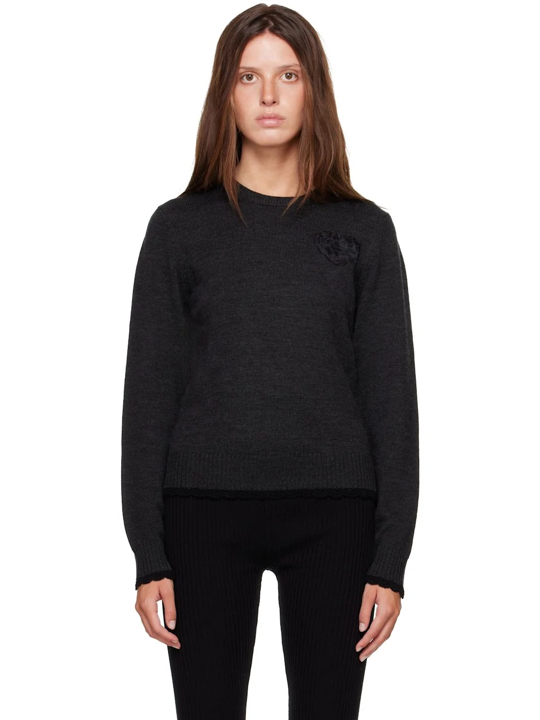Black Crewneck Wool Sweater - 1