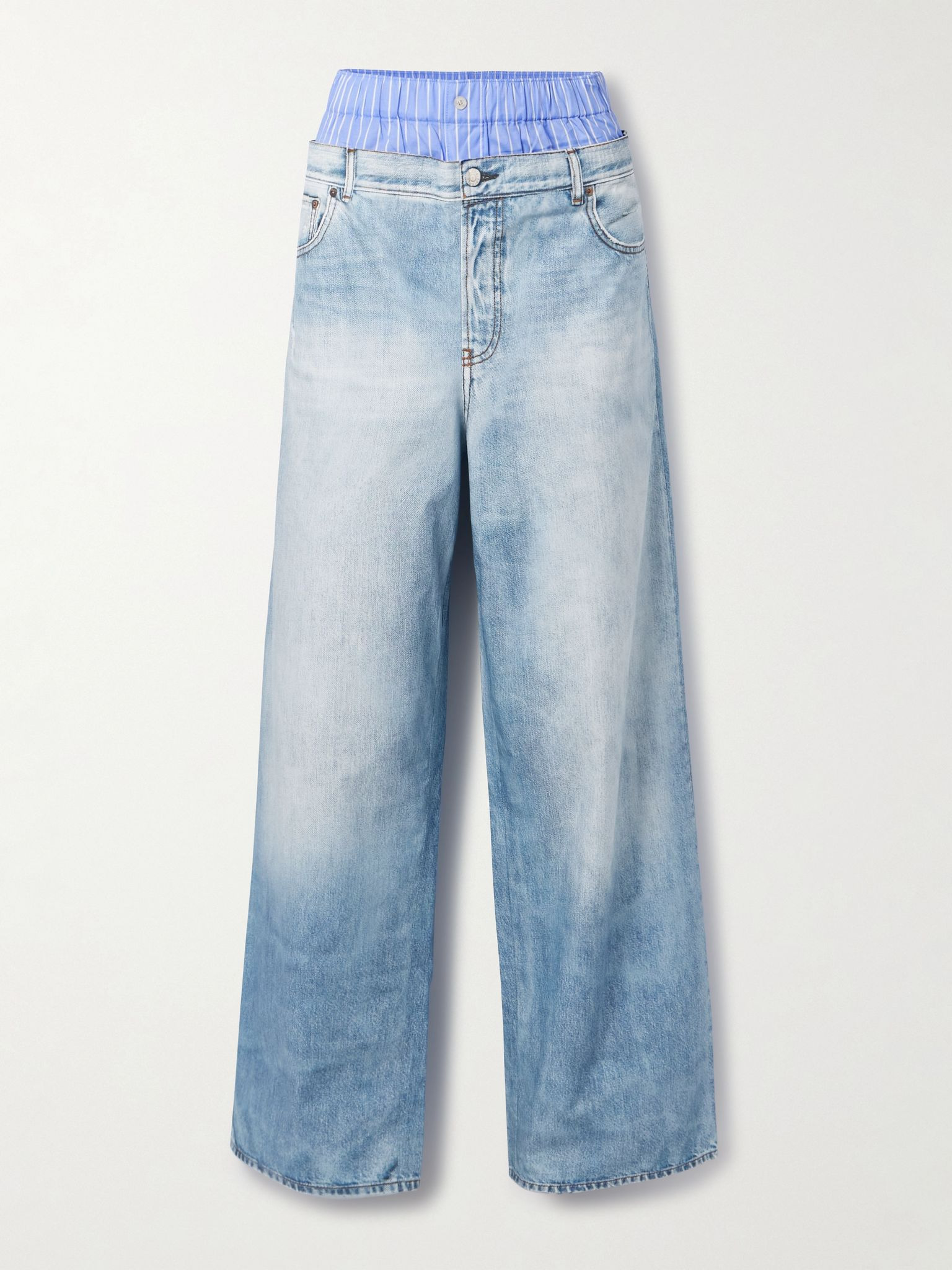 Trompe l'oeil printed cotton-poplin wide-leg pants Light denim - 1