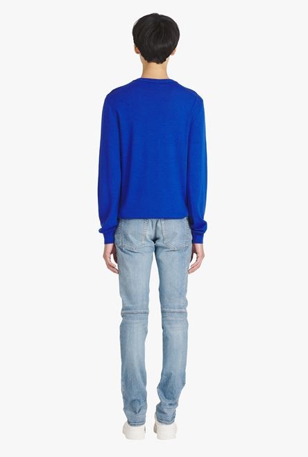 “Gitane” blue wool sweater with black Balmain Paris logo - 3