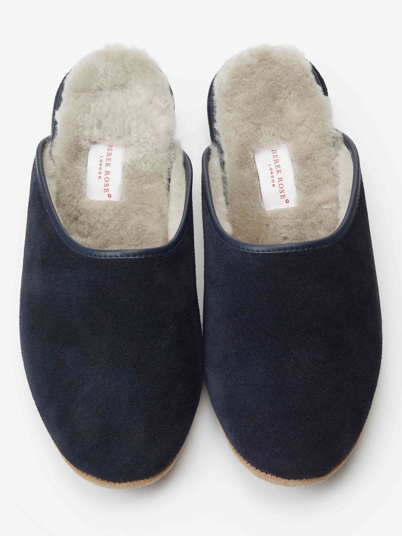 Men's Mule Slippers Douglas Suede Sheepskin Navy - 4