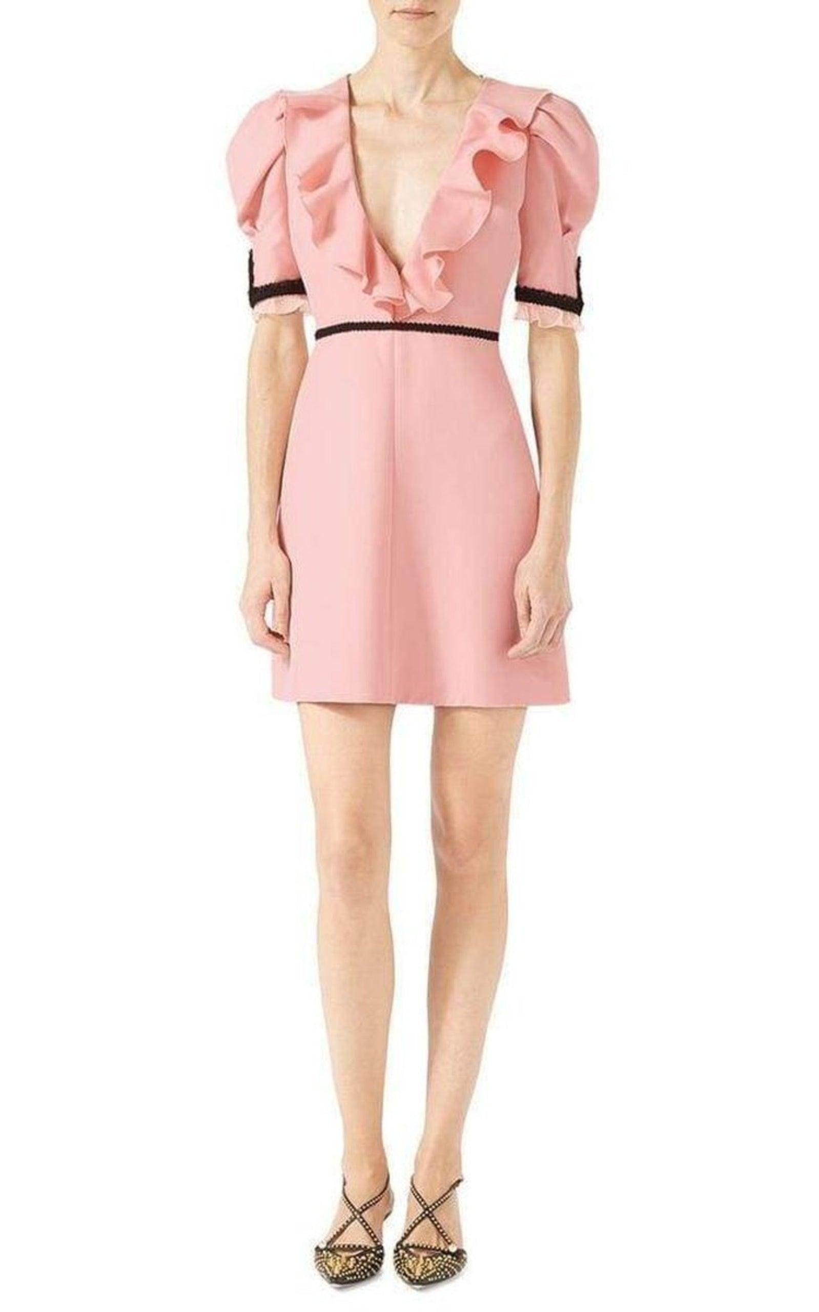 Pink Crepe Silk Wool Cocktail Dress - 5