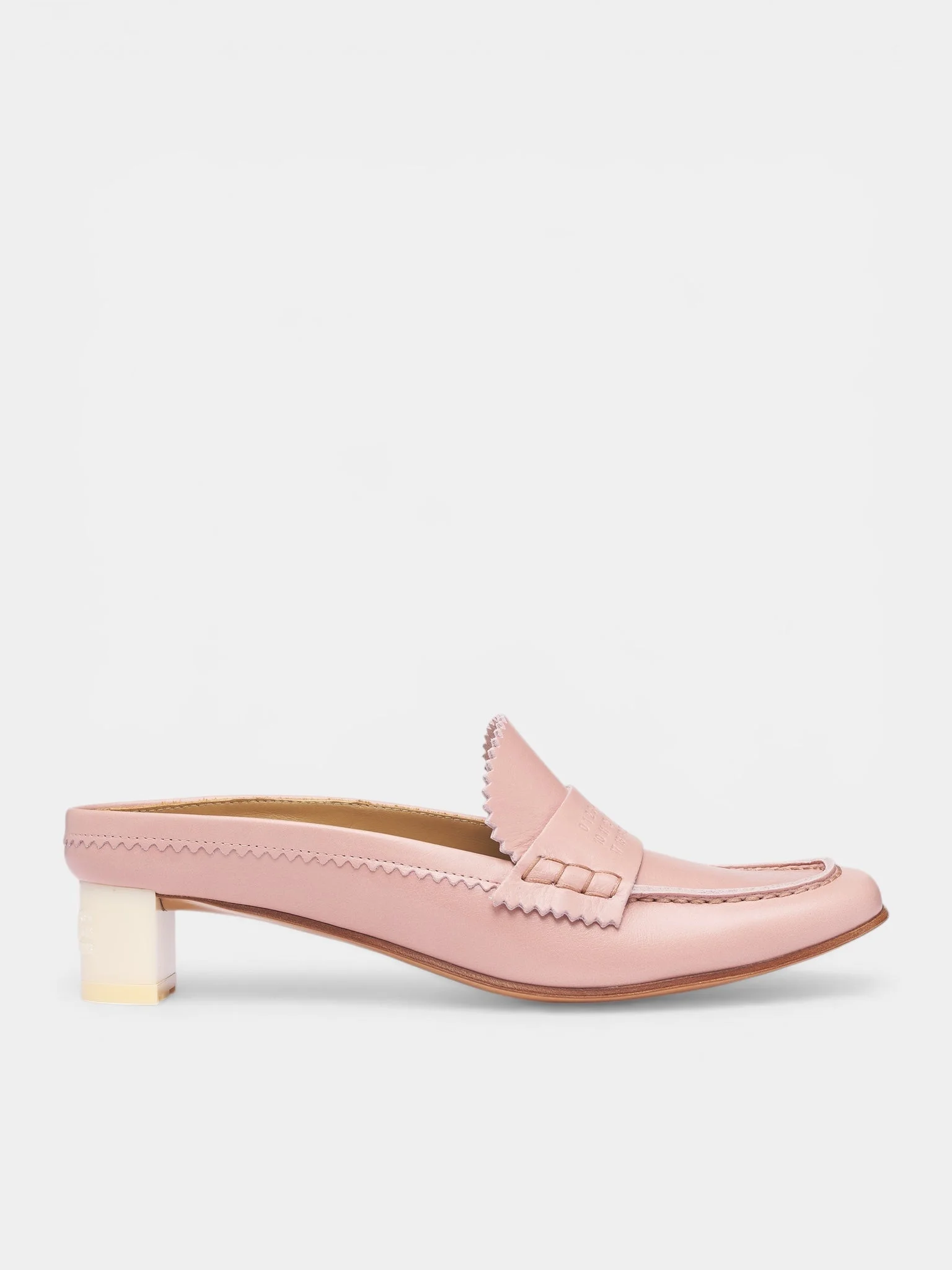 Pink Leather Penny Loafer Mules - 1