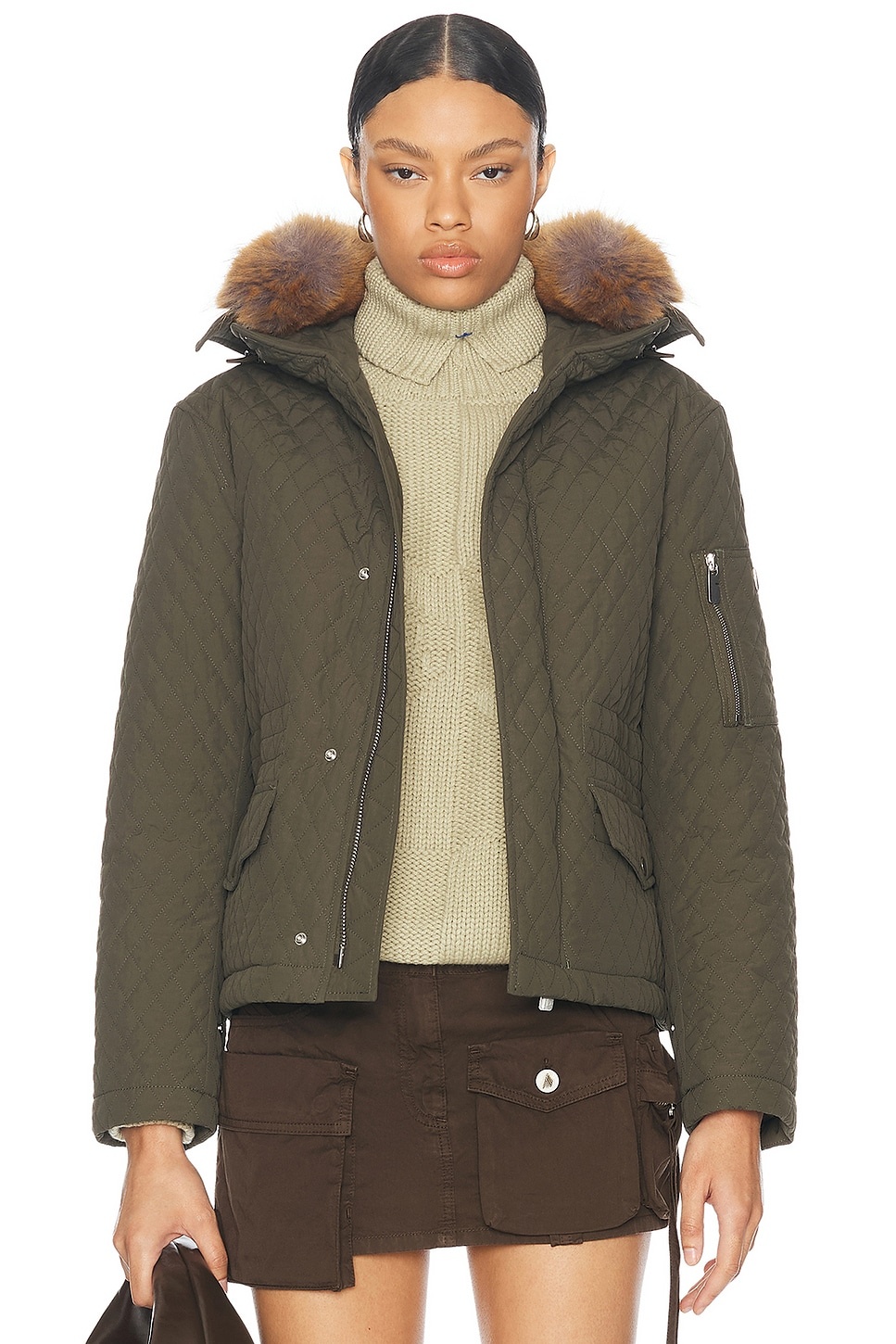 Quilted Jacket With Fur Hood - 1