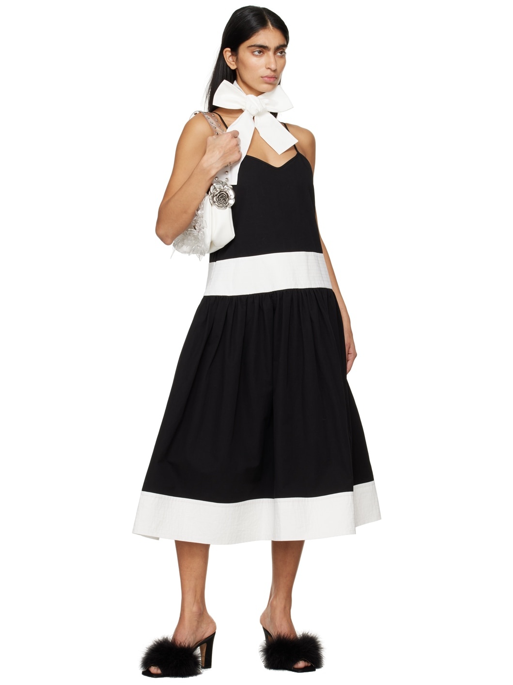 Black Bicolor Midi Dress - 4