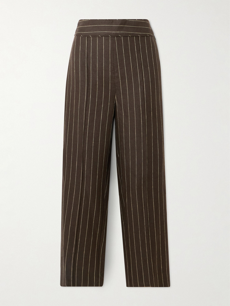 Thea Pleated Pinstriped Linen-twill Straight-leg Pants 1