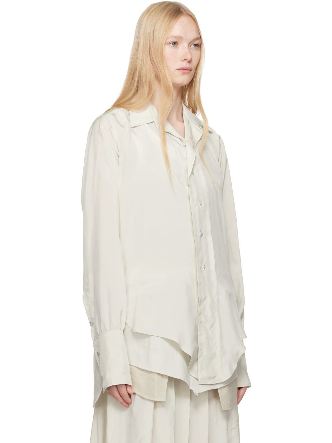 Beige Dropped Hem Shirt - 2