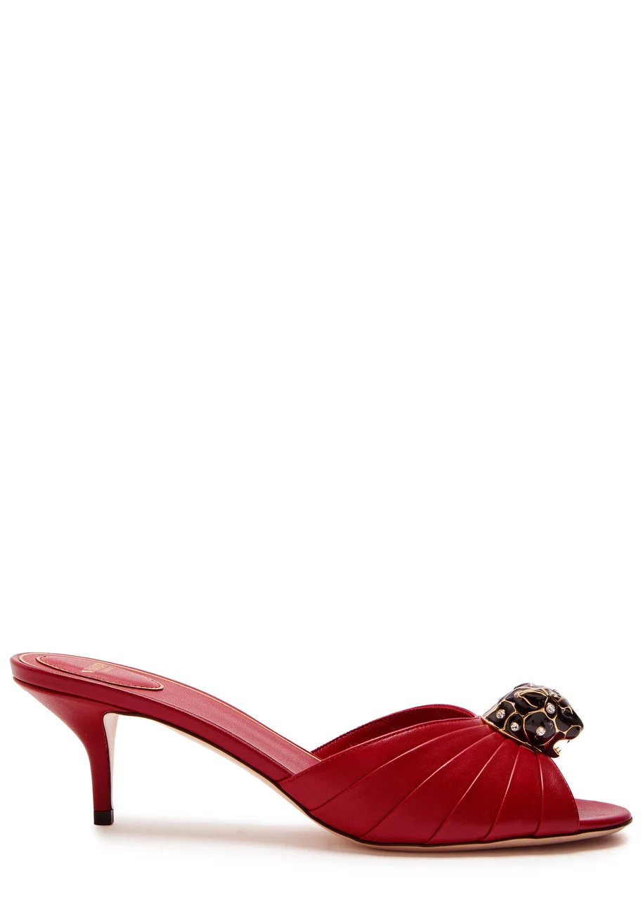 Valentino Pas De Chat Embellished Gathered Leather Mules - 1